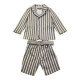 La Stupenderia Completo Giacca Tinta Unita Con Fantasia A Righe-Bermuda Beige Per Neonato