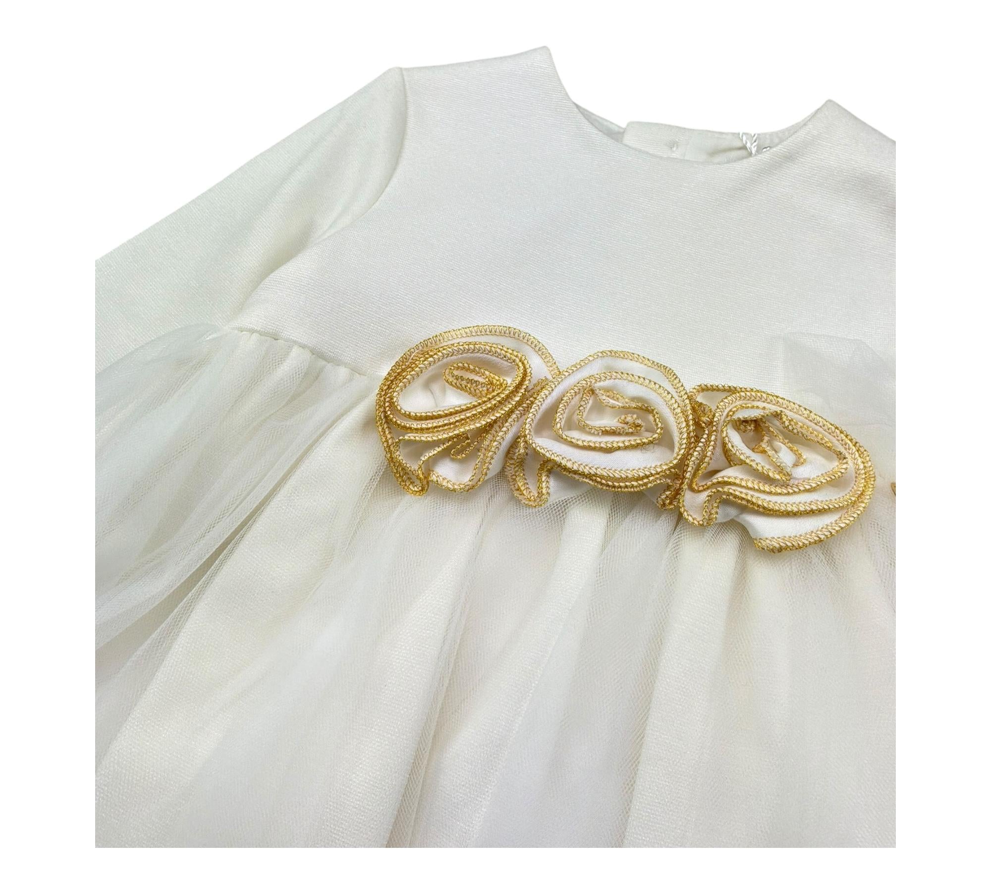 Le Bebe Abito Manica Lunga Tinta Unita con Gonna In Tulle per Neonata LBG1047 BIANCO LE BEBE 