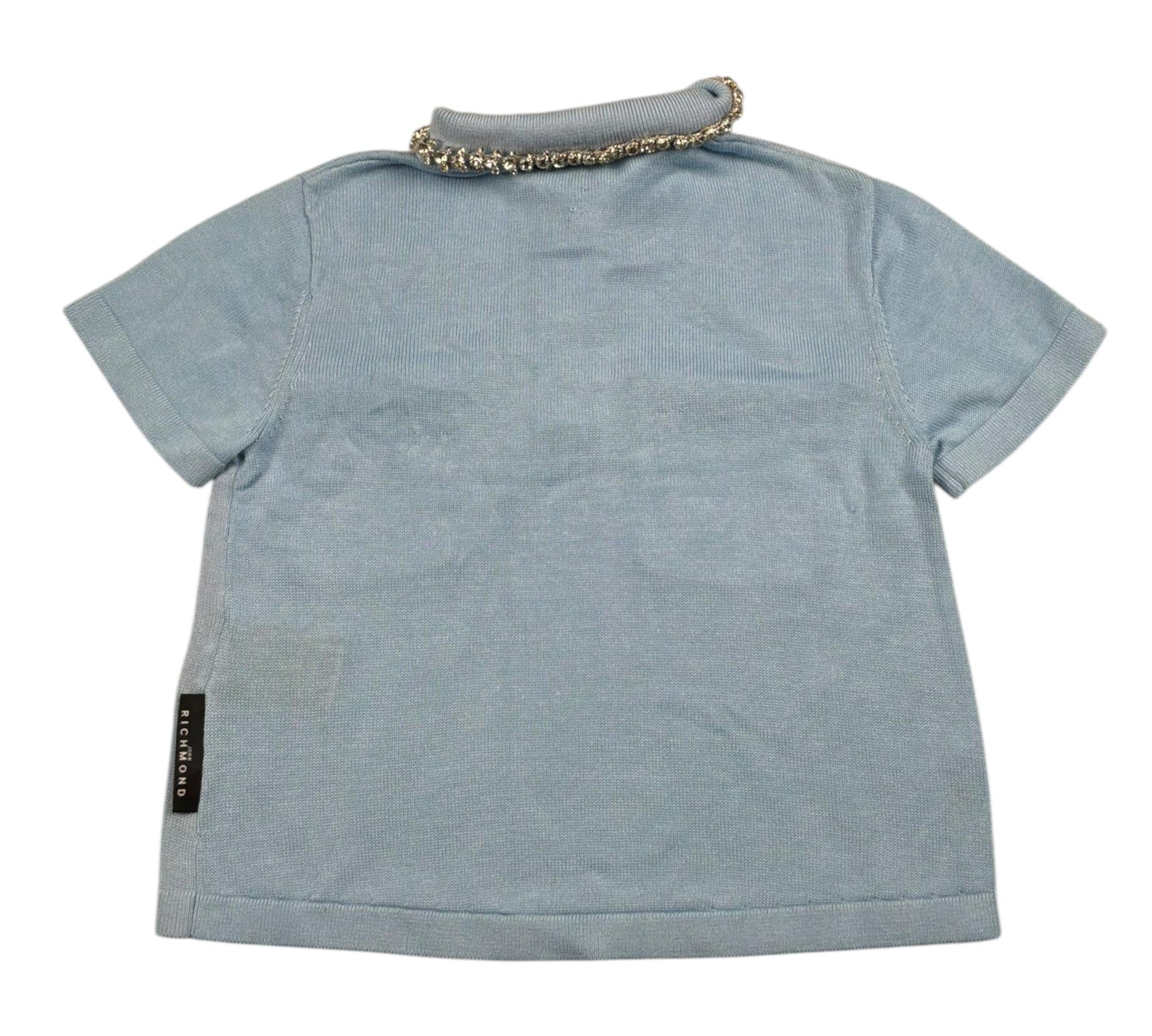 John Richmond Polo Maglia Tinta Unita con Applicazioni per Bambina RGP26189PO AZZURRO JOHN RICHMOND 