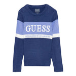 GUESS maglia girocollo tinta unita con stampa logo in contrasto Blu per Bambino N4BR02Z32N0 BLU GUESS 