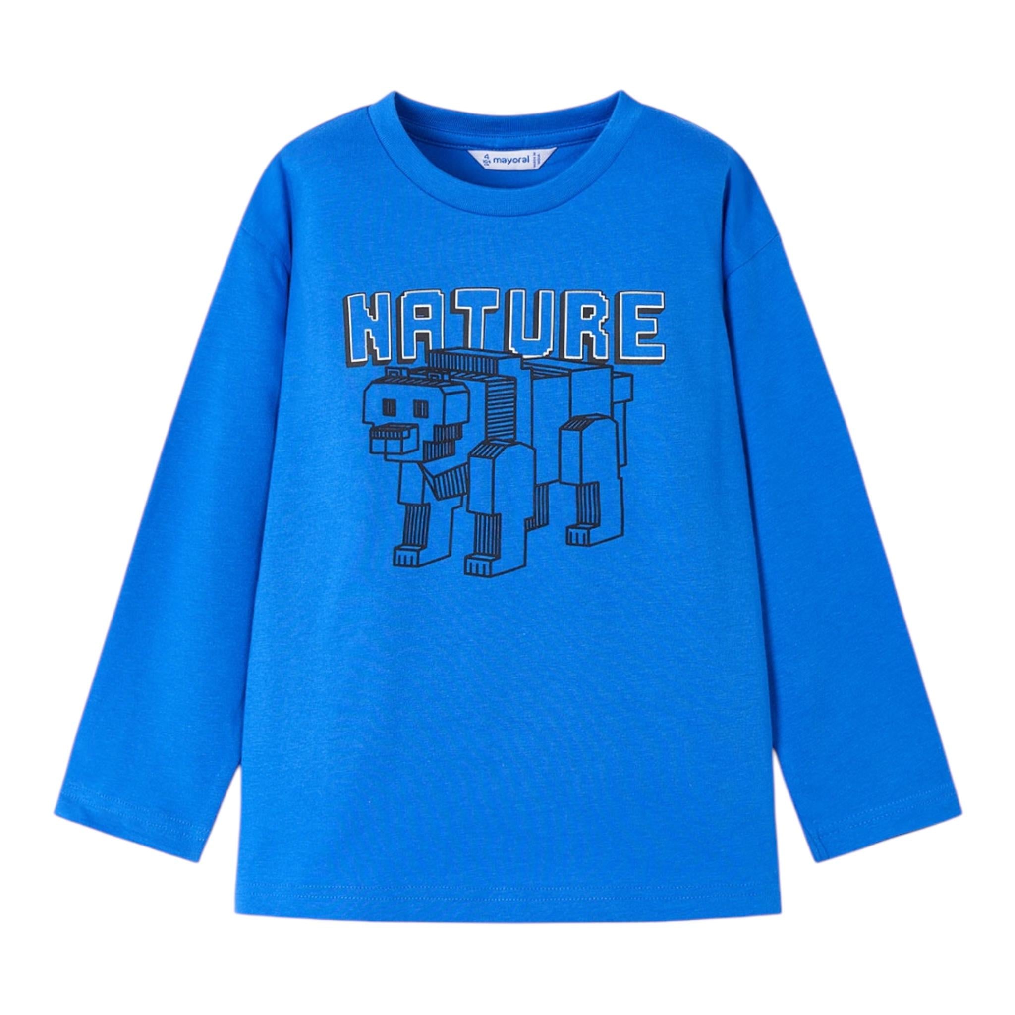 MAYORAL shirt girocollo tinta unita con stampa in contasto Cobalto per Bambino 4051J COBALTO MAYORAL 