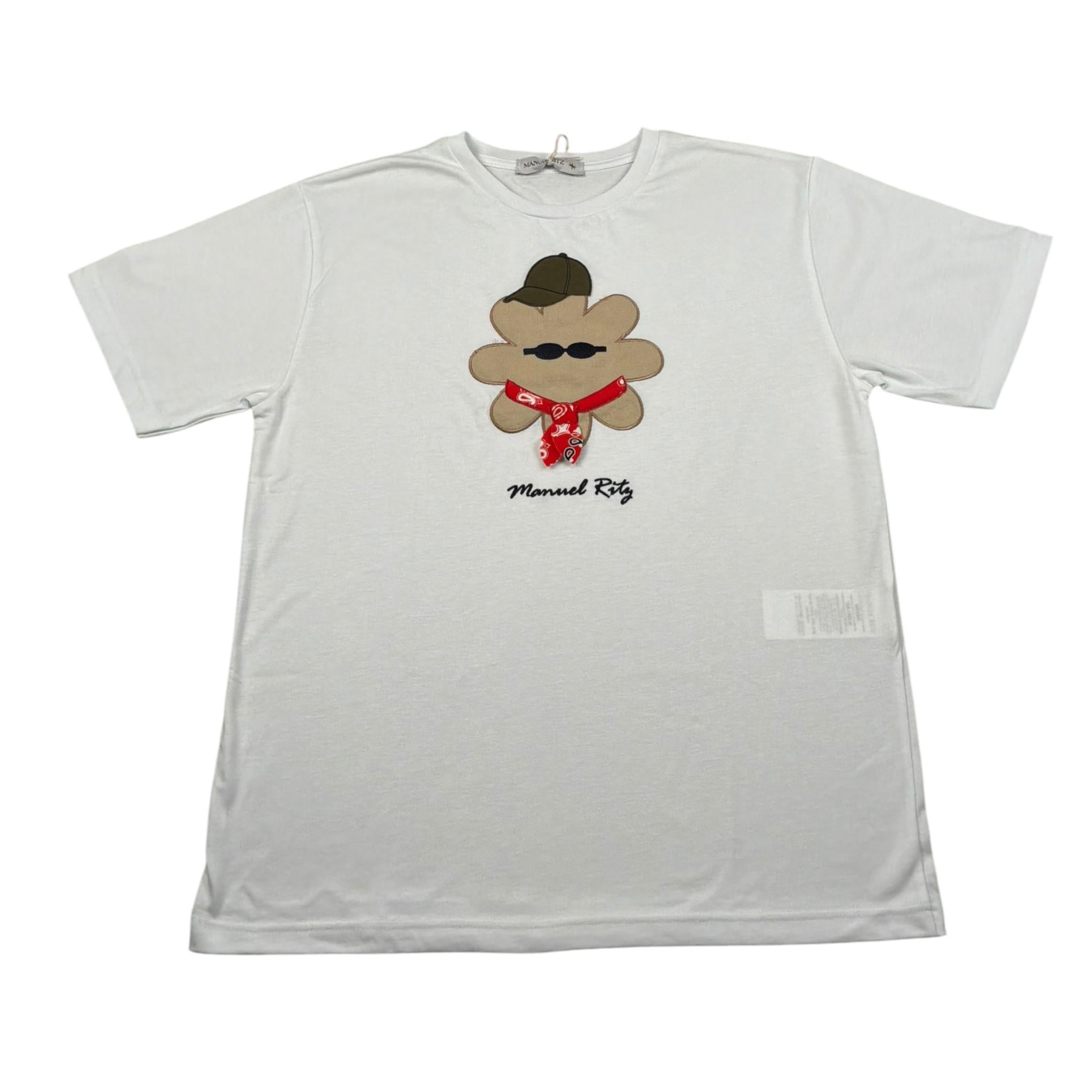 Manuel Ritz T-Shirt Girocollo Tinta Unita con Stampa per Bambino MR3091 BIANCO MANUEL RITZ 