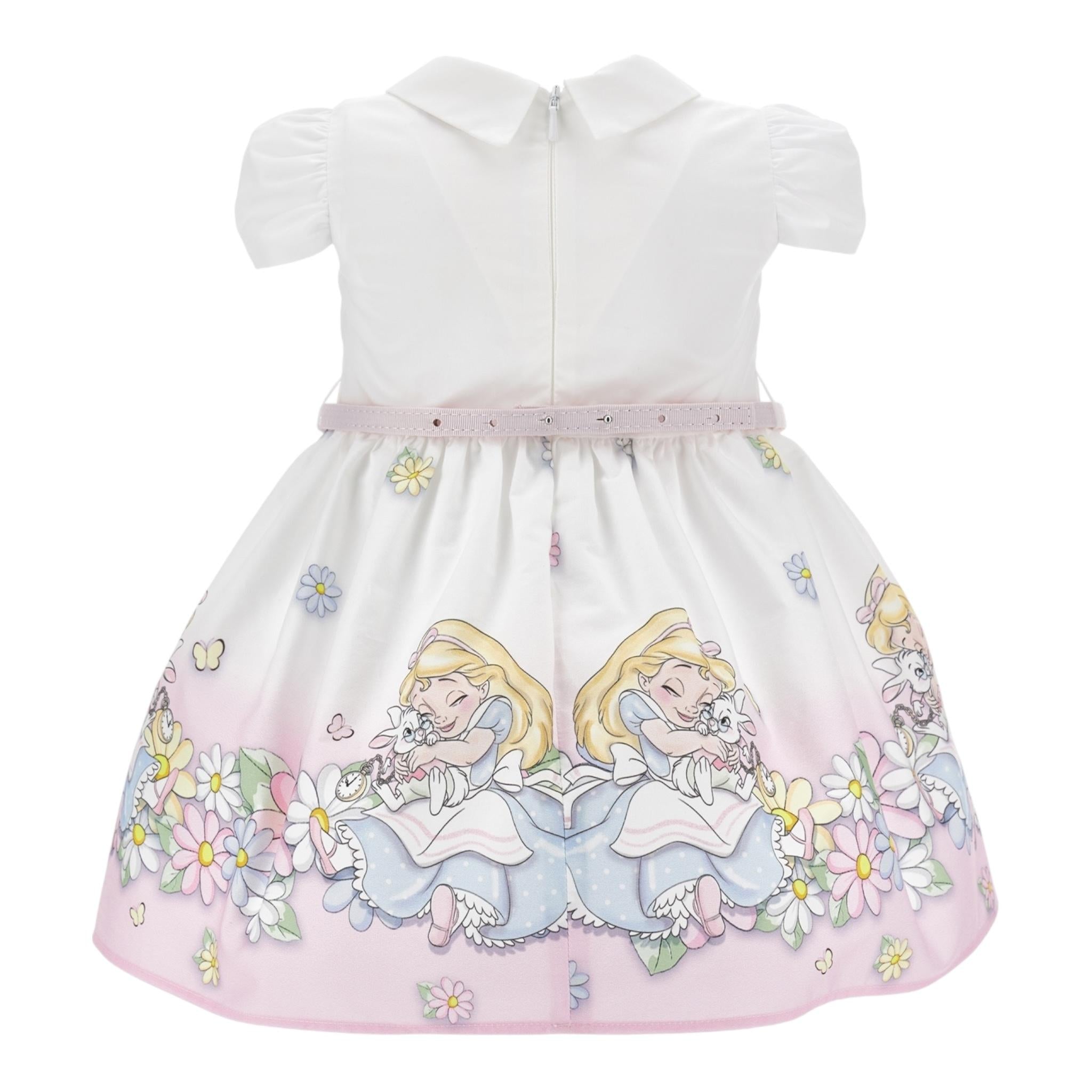 Monnalisa Abito Tinta Unita con Colletto E Stampa per Neonata 31E907X BIANCO MONNALISA 