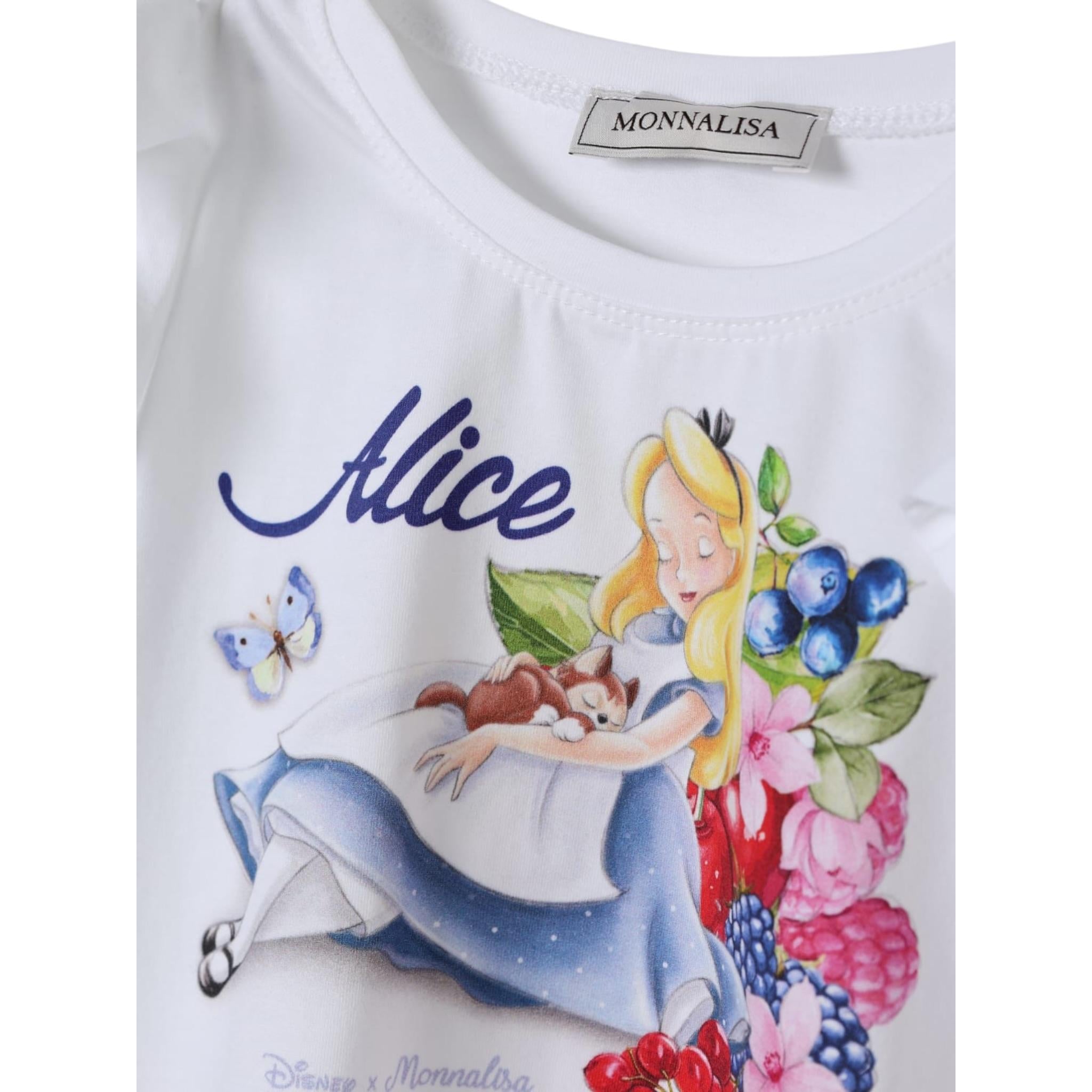 Monnalisa T-Shirt Girocollo con Stampa Brillantini E Rouches per Bambina 11E618X BIANCO MONNALISA 