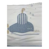Lalalu' Coperta Bicolore con Fantasia A Righe e Stampa Bianco/Azzurro per Neonato