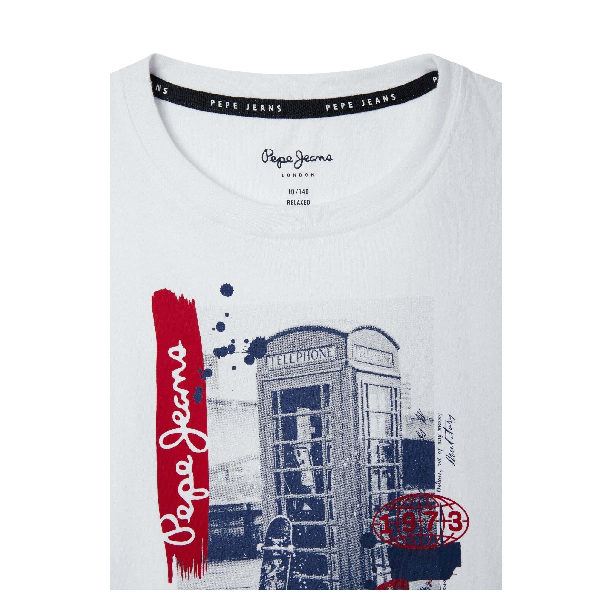 Pepe Jeans T-Shirt Girocollo Tinta Unita con Stampa per Bambino PB503983 BIANCO PEPE JEANS 