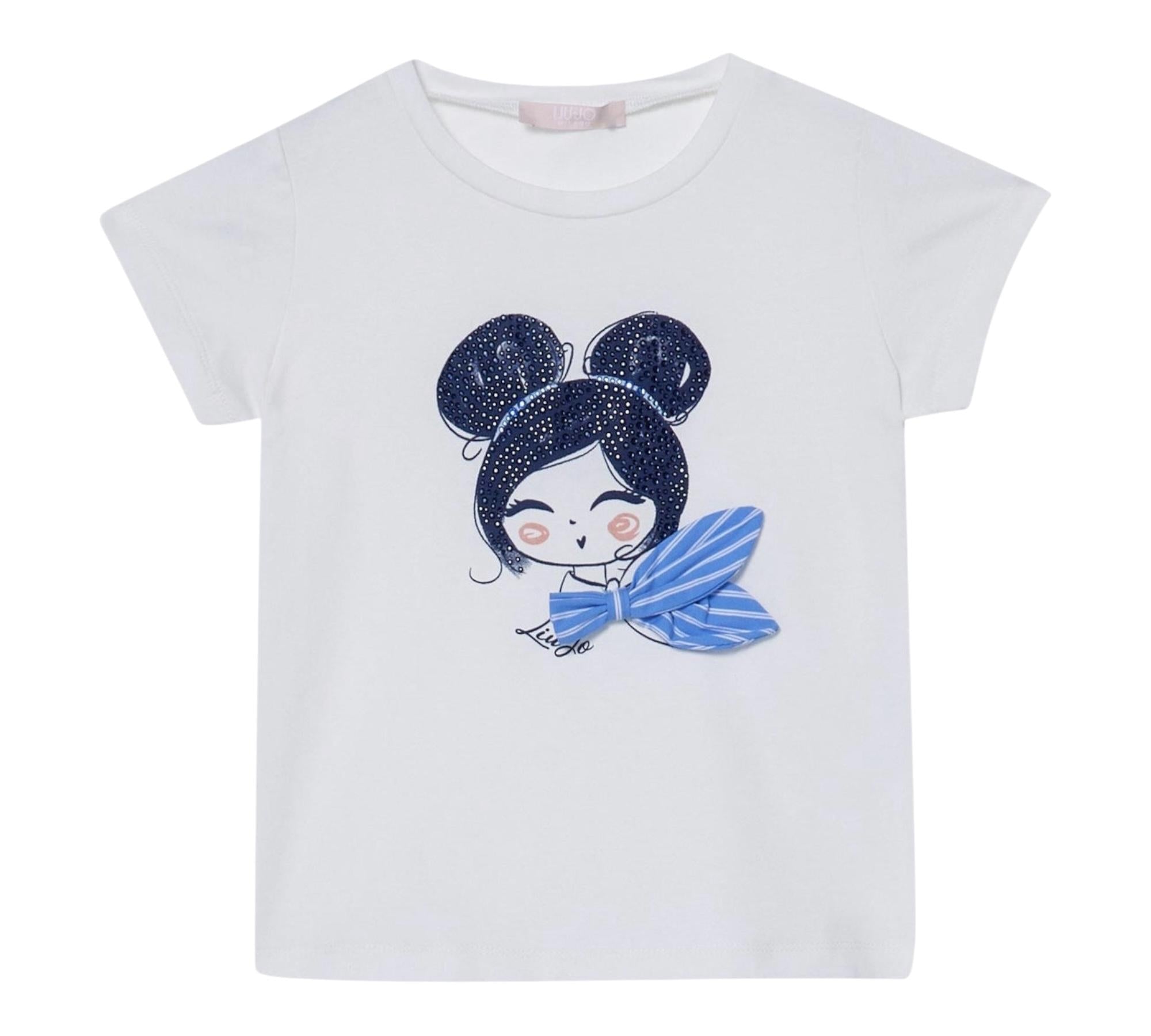 Liu Jo T-Shirt Tinta Unita Girocollo con Stampa per Bambina KA5039XXX BIANCO LIU JO 