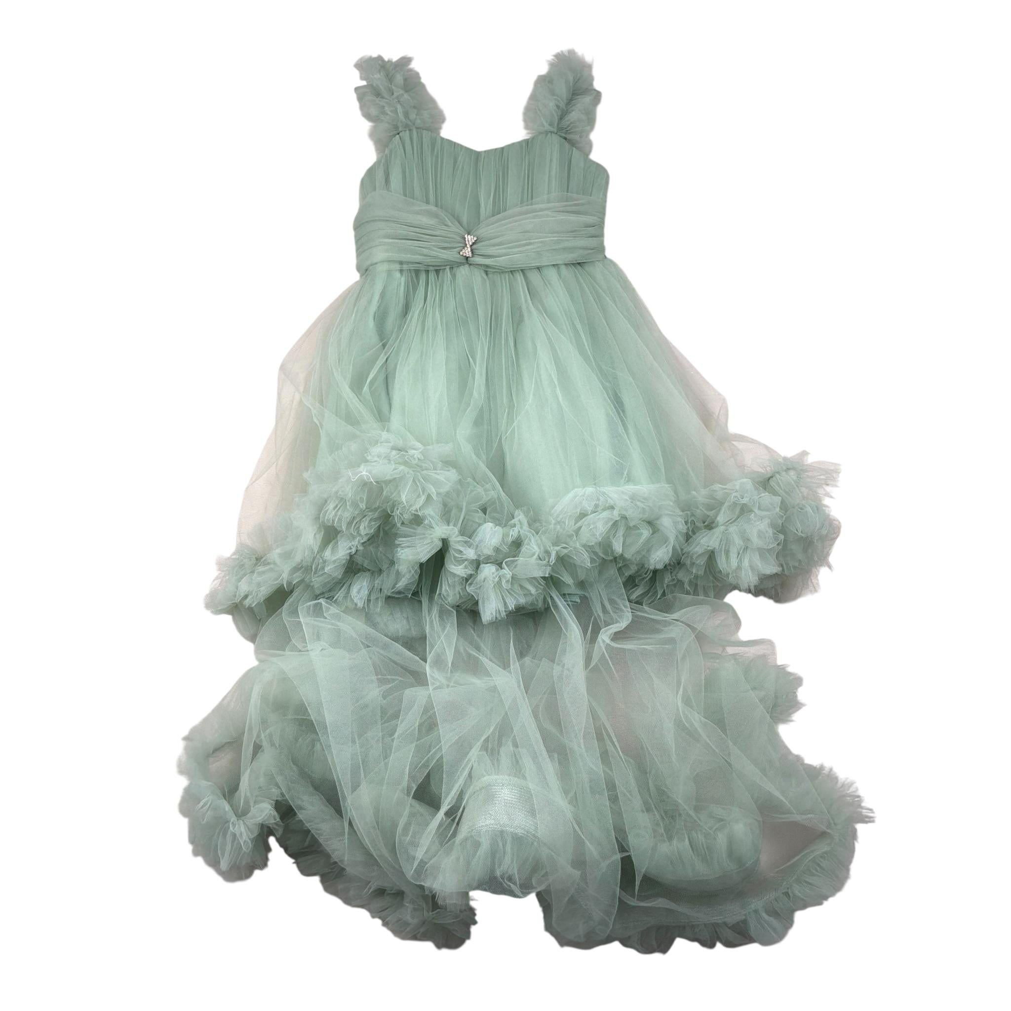 Notaro Of Kids Abito Giromanica Tinta Unita con Tulle per Bambina K23422 VERDE NOTARO OF KIDS 