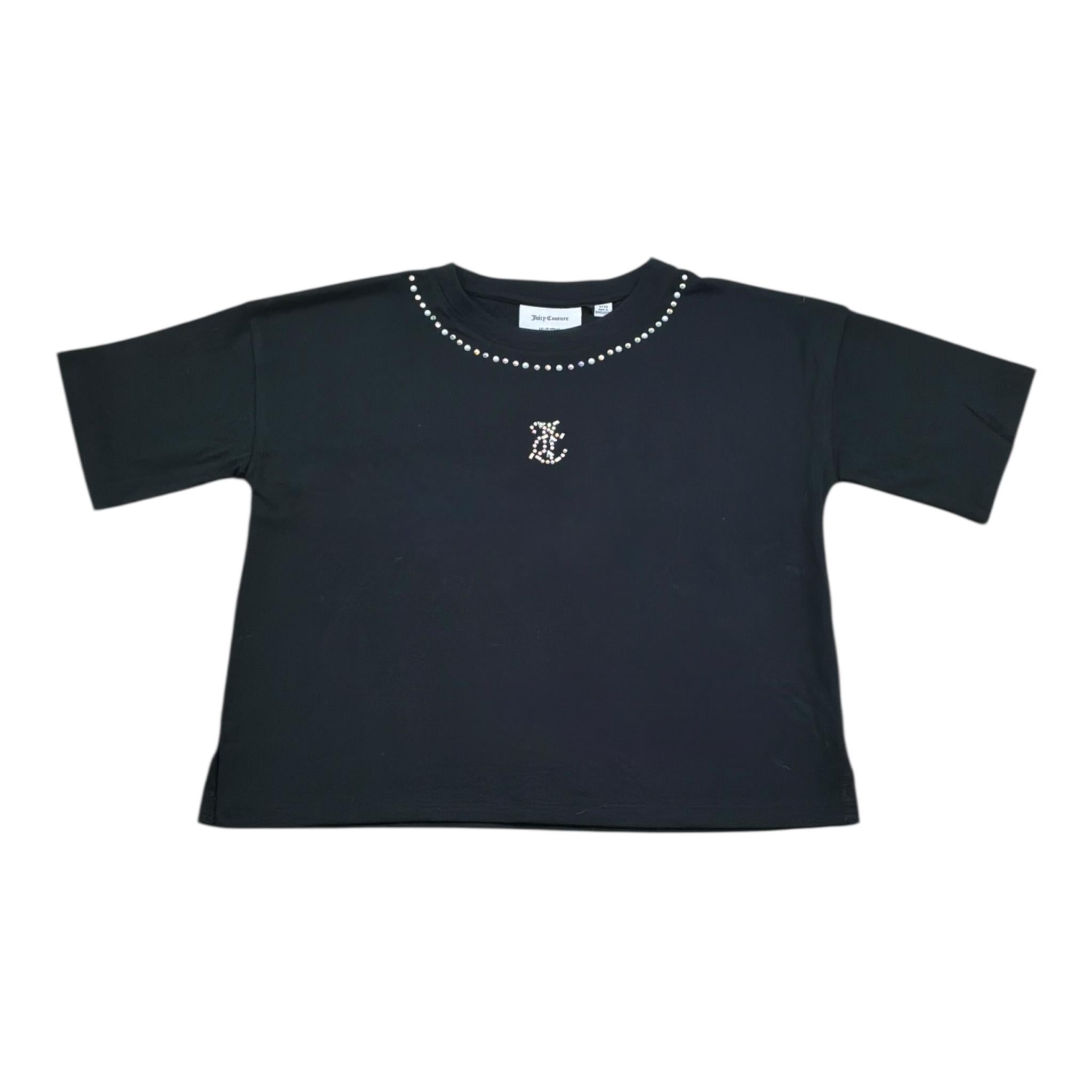 Juicy Couture T-Shirt Girocollo Tinta Unita con Stampa per Bambina JBX6629 NERO JUICY COUTURE 