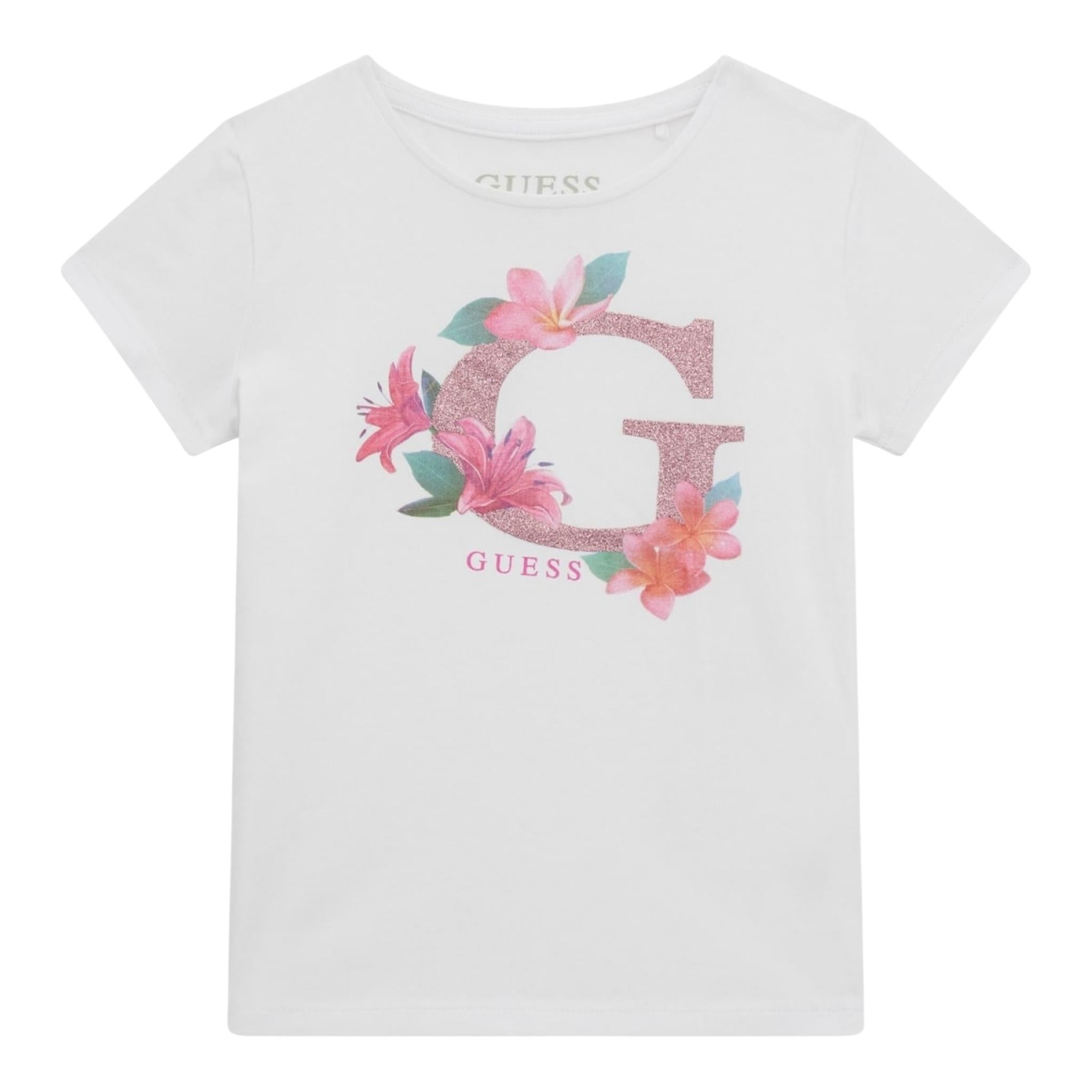 Guess T-Shirt Girocollo Tinta Unita con Stampa per Bambina K5GI08K6YW4XXJ BIANCO GUESS 