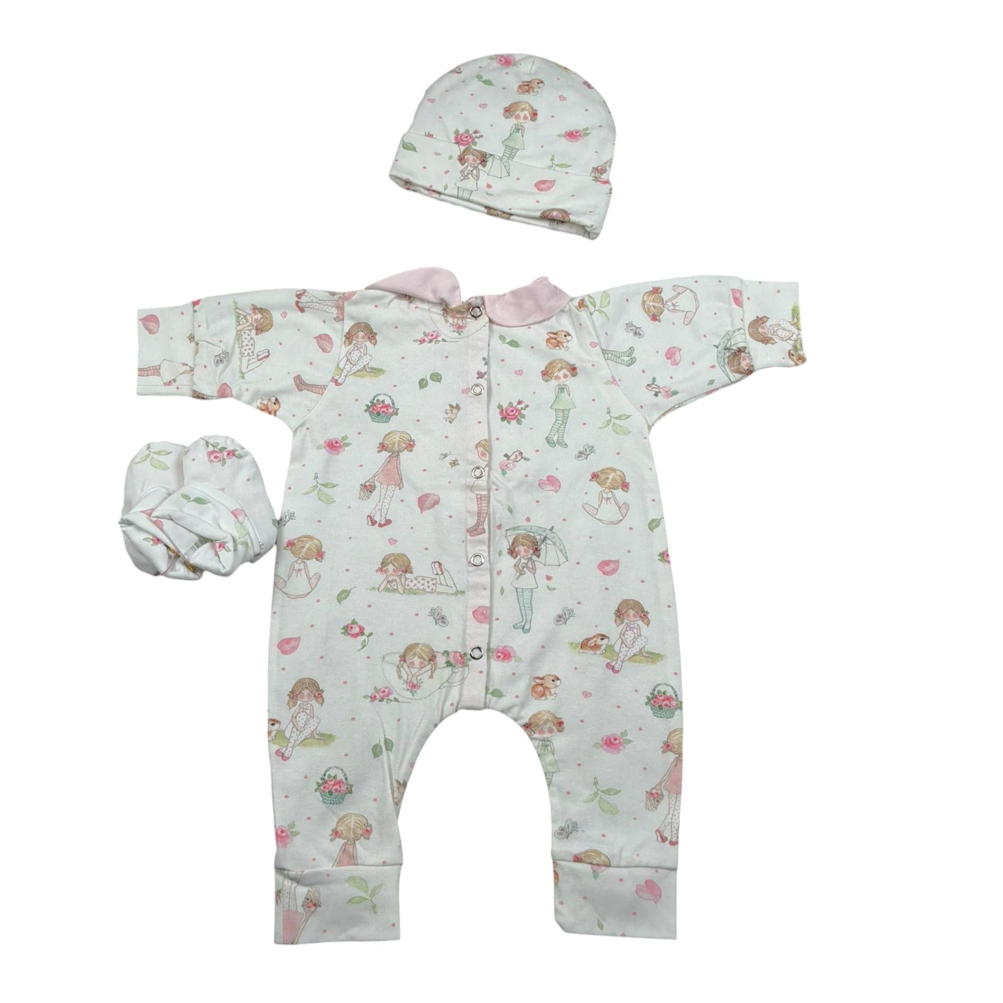 Le Piccoline Del Cuore Completo 3 Pezzi Pagliaccetto-Cappello-Babbucce per Neonata EOEO BIANCO LE PICCOLINE DEL CUORE 