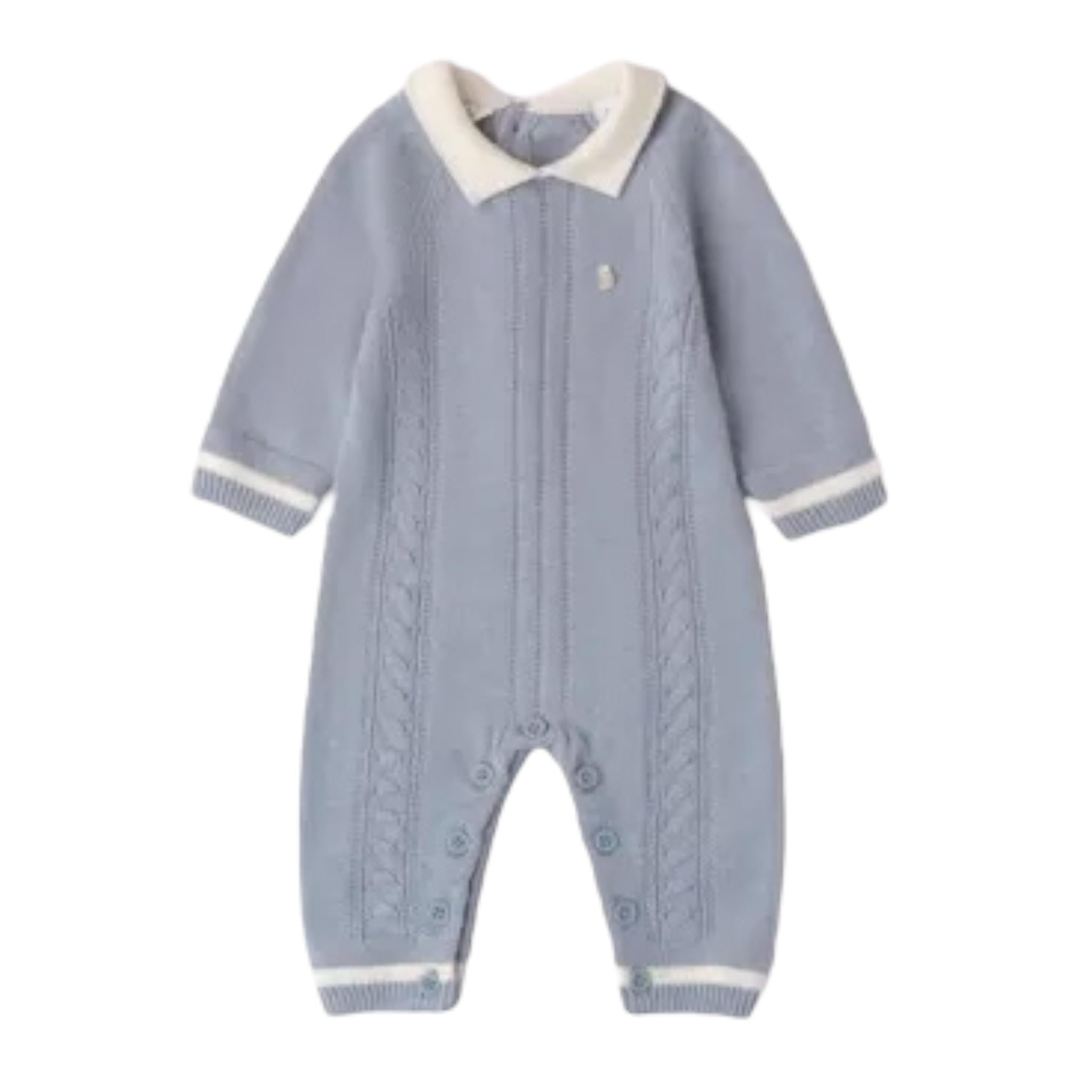 MINI BANDA tutina tinta unita con profili in contrasto Azzurro per Neonato 3A644 AZZURRO MINI BANDA 