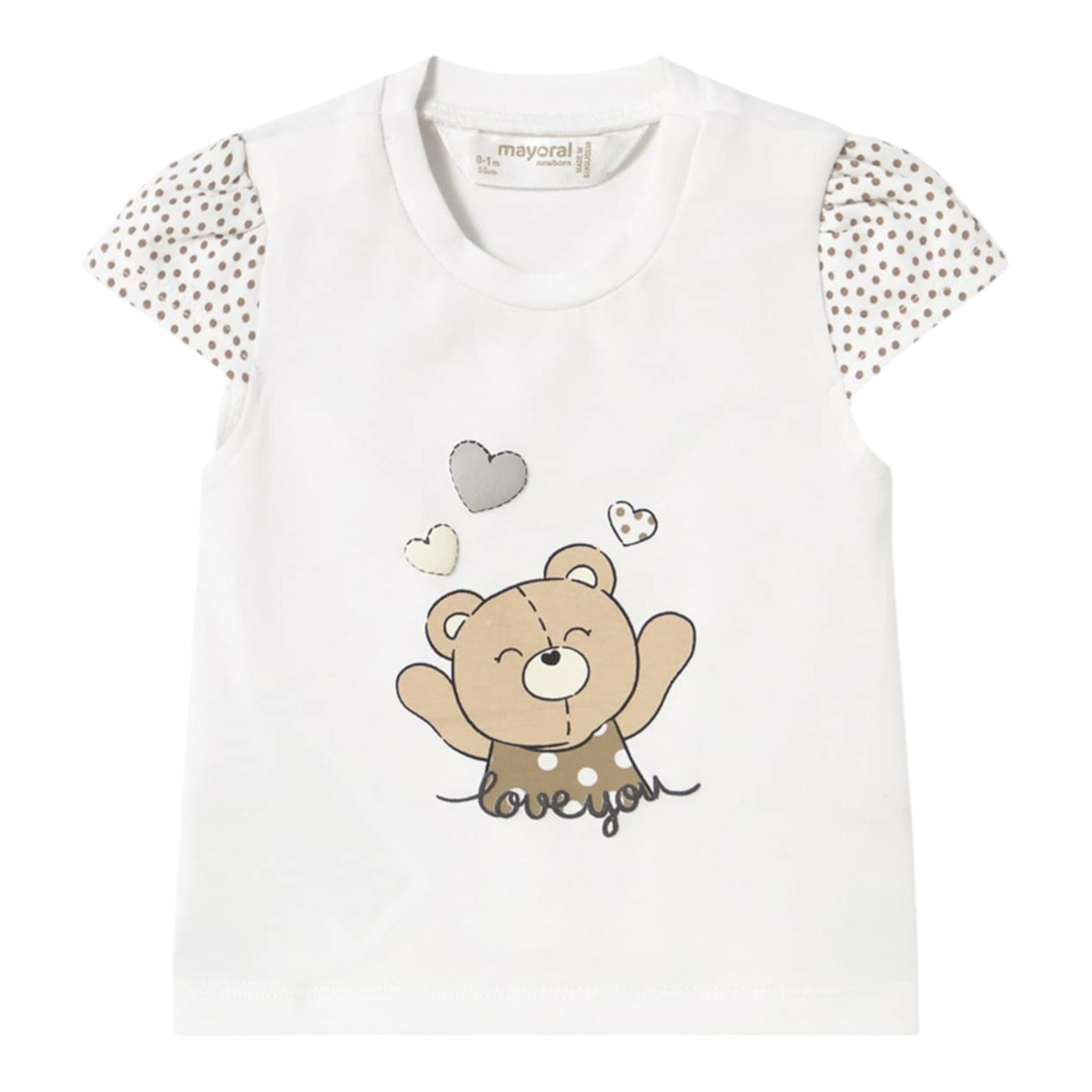 Mayoral T-Shirt Girocollo tinta unita con Stampa Orso Bianco per Neonata 1070X BIANCO MAYORAL 