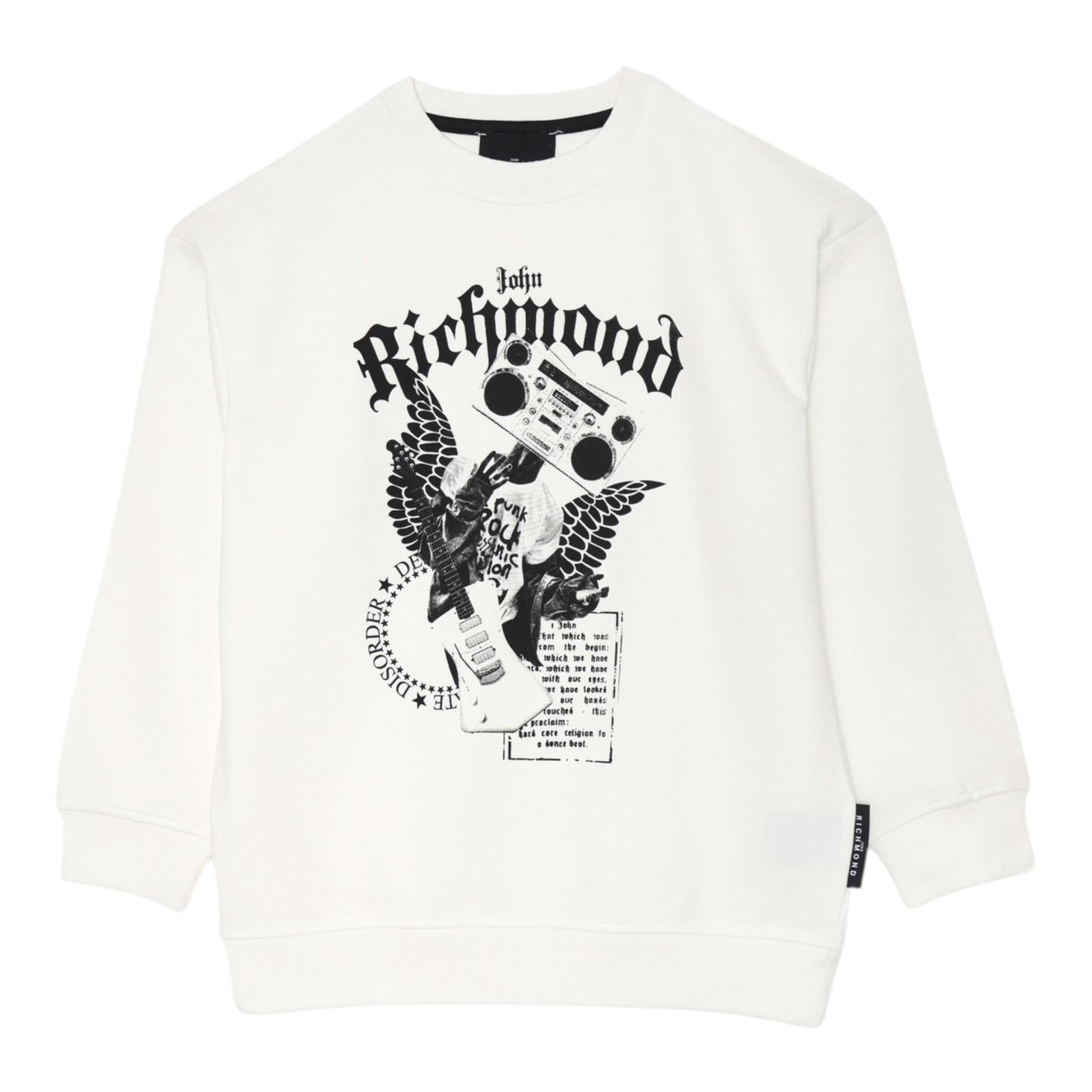 John Richmond Felpa Chiusa Girocollo Tinta Unita con Stampa per Neonato RBP25054FEN BIANCO JOHN RICHMOND 