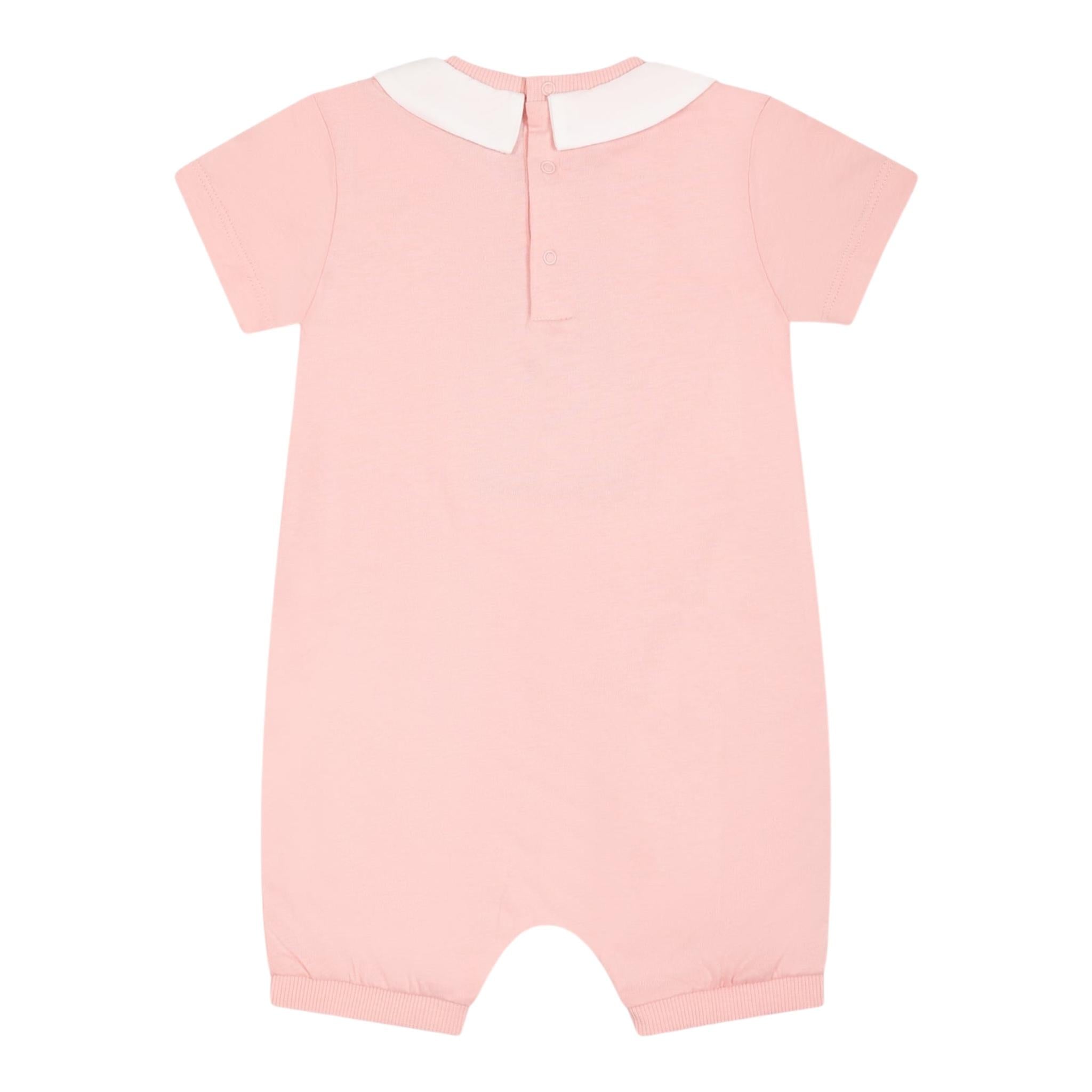 Moschino Pagliaccetto Tinta Unita con Stampa per Neonata MUT049 ROSA MOSCHINO 