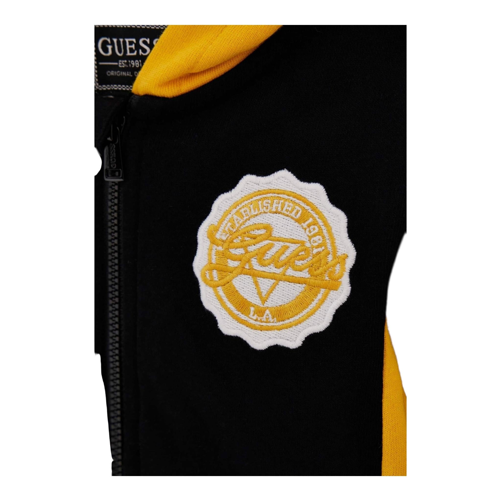 GUESS felpa con zip e cappuccio tinta uinita cn cappuccio in contrasto Nero per Bambino L4YQ03KA6R4 NERO GUESS 