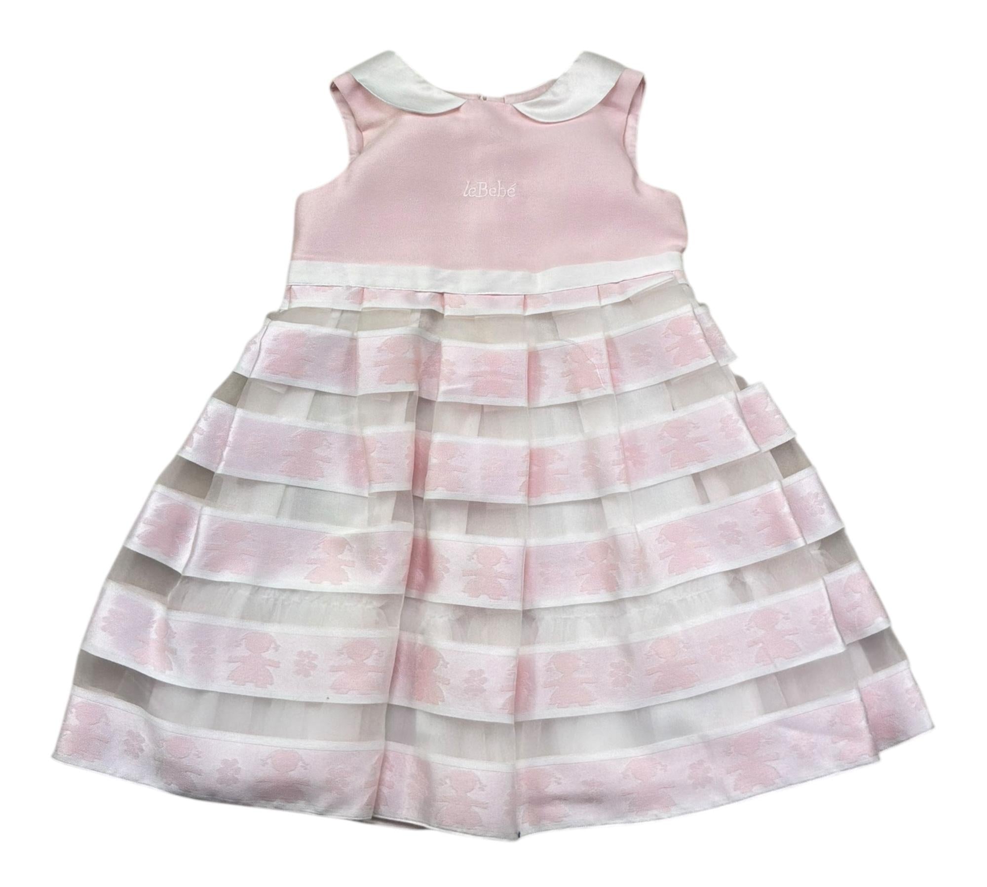 Le Bebe Abito Giromanica Tinta Unitacon Ricami Logo per Neonata LBG0758N ROSA LE BEBE 