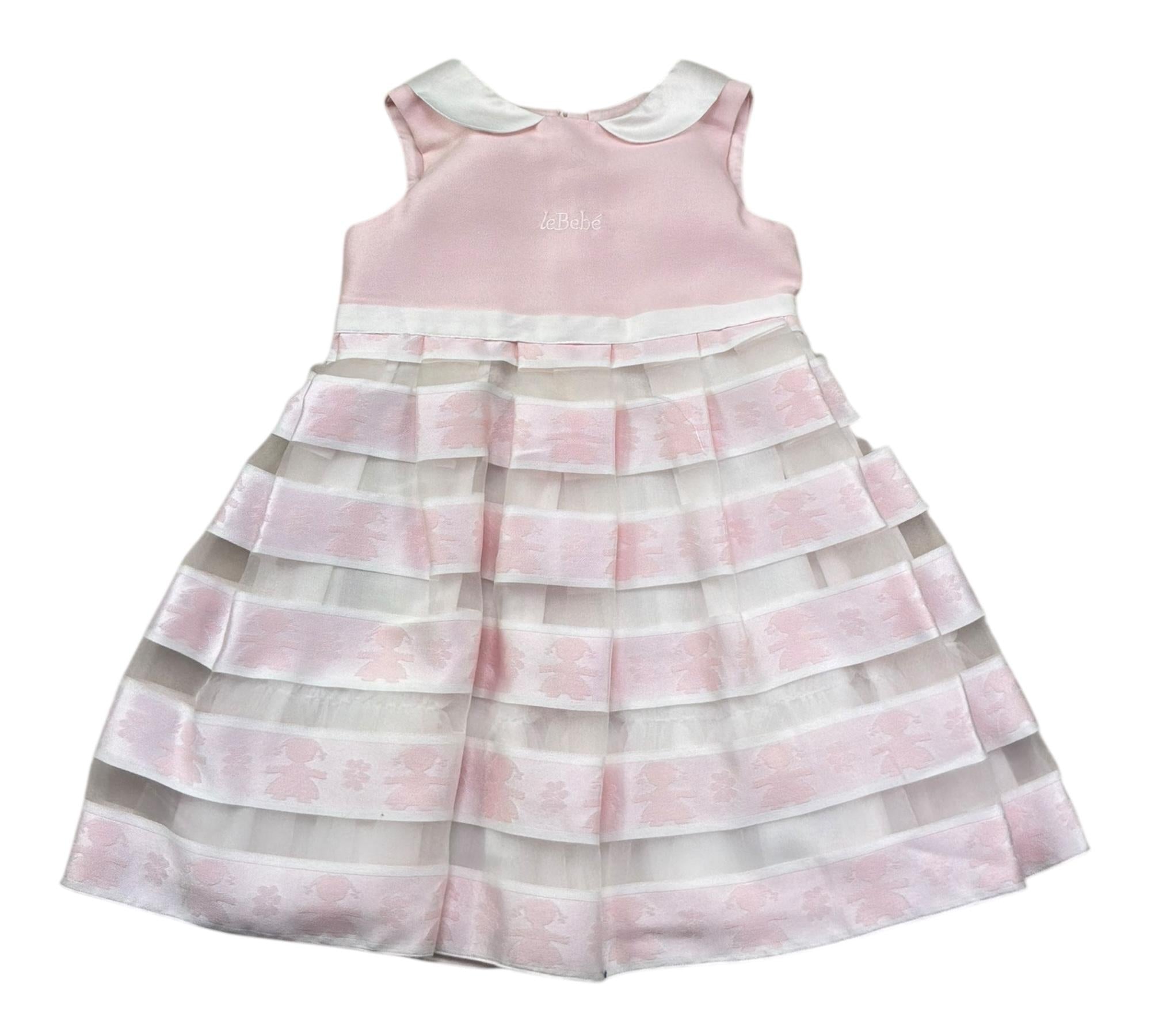 Le Bebe Abito Giromanica Tinta Unitacon Ricami Logo per Neonata LBG0758N ROSA LE BEBE 