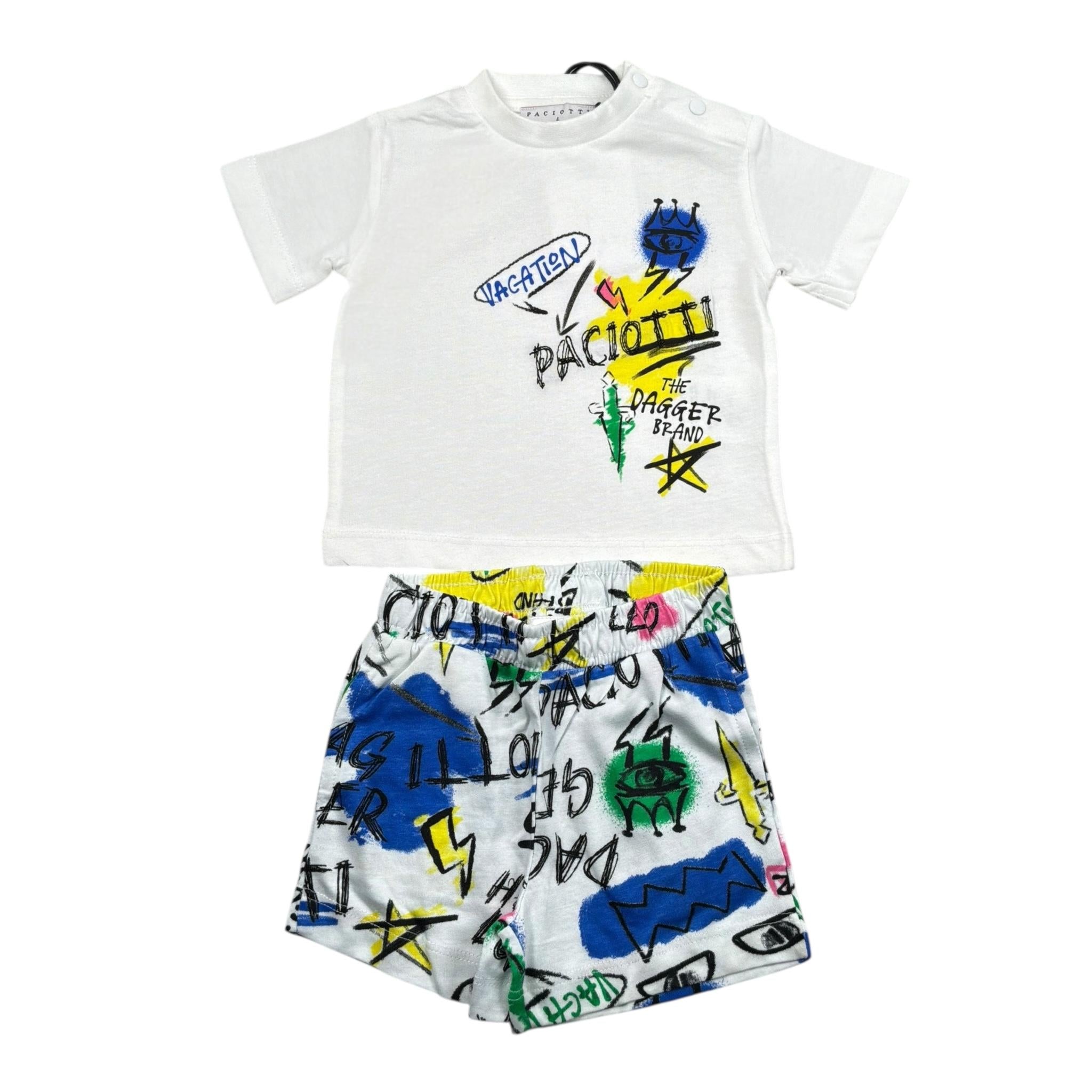 Cesare Paciotti Completo 2 Pezzi T-Shirt-Bermuda Tinta Unita con Stampa per Neonato COMP5124BX BIANCO CESARE PACIOTTI 