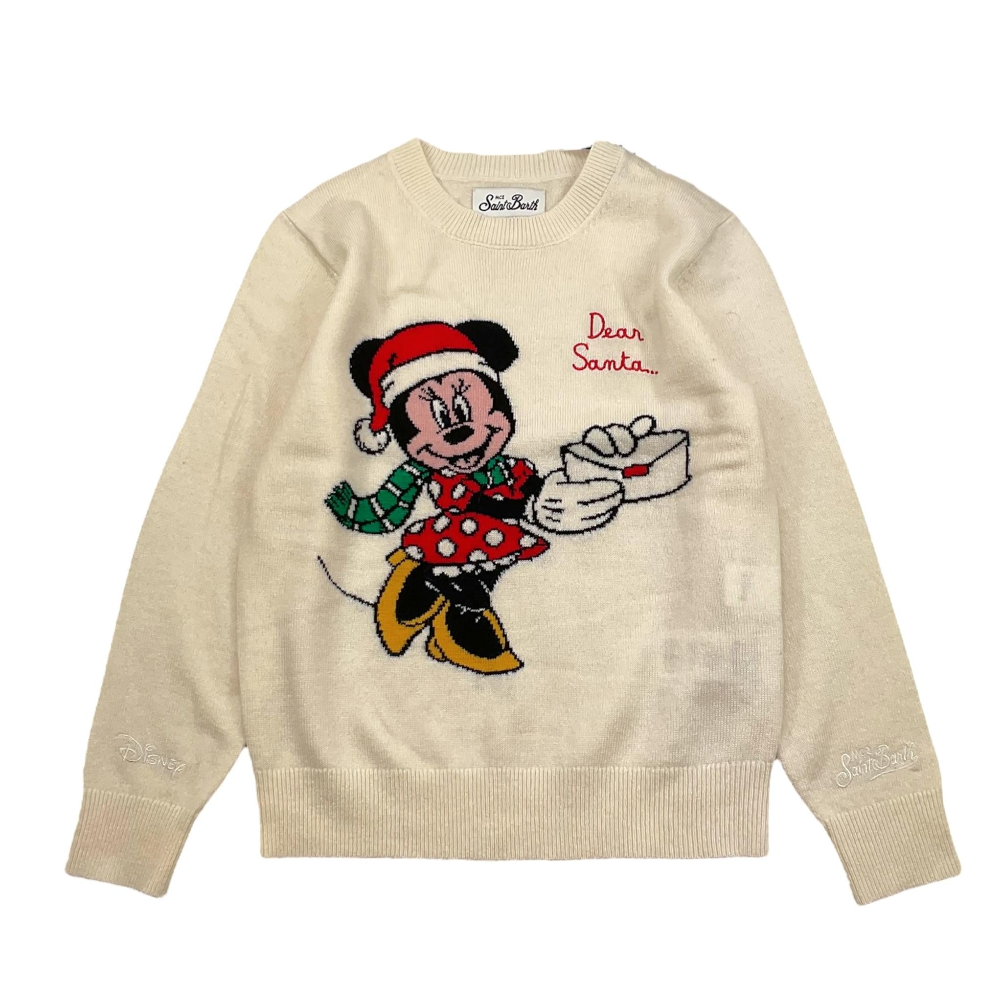 SAINT BARTH maglia girocollo tinta unita con stampa Panna per Bambina MINNIEXMAS PANNA SAINT BARTH 