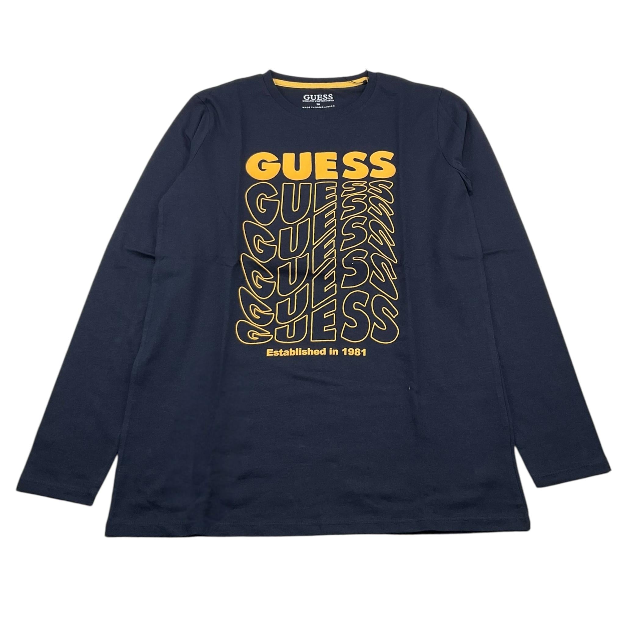 GUESS shirt girocollo tinta unita con stampa Blu per Bambino L3BI38IZ14 BLU GUESS 