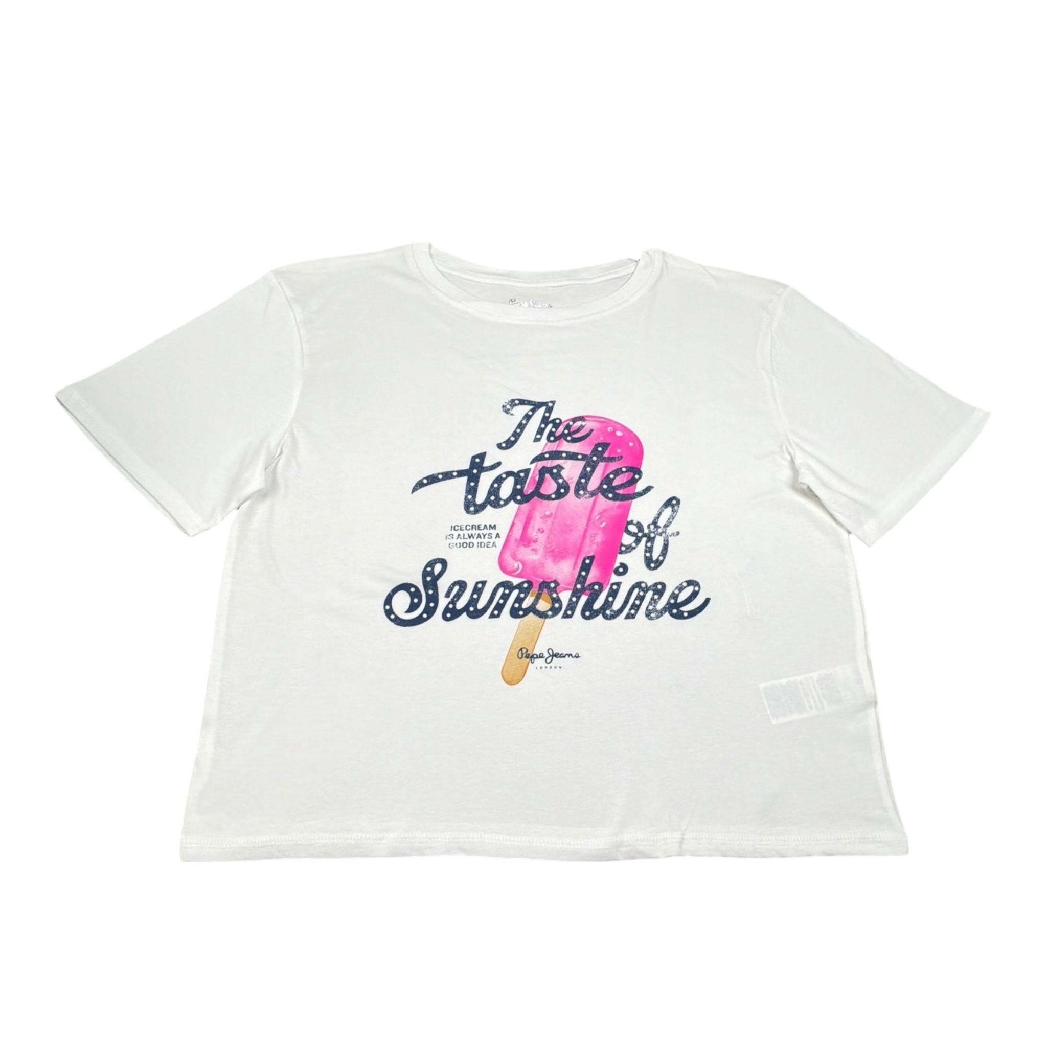Pepe Feamo T-Shirt Girocollo Tinta Unita con Stampa per Bambina PG503140 BIANCO PEPE JEANS 