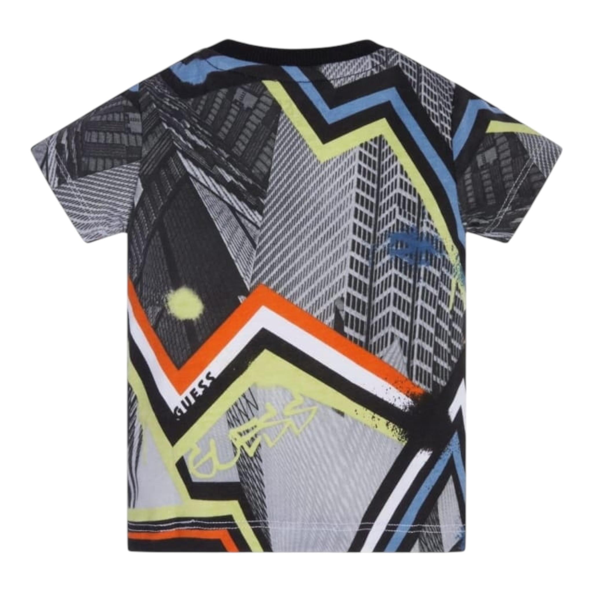 Guess T-Shirt Gircollo Tinta Unita con Stampa per Neonato N3RI06K8HM3 NERO GUESS 