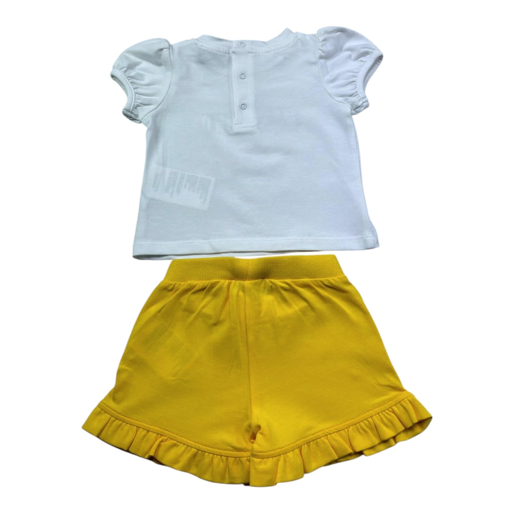 Moschino Completo 2 Pezzi T-Shirt-Short Bicolore per Neonata MBG01O BIANCO/GIALLO MOSCHINO 