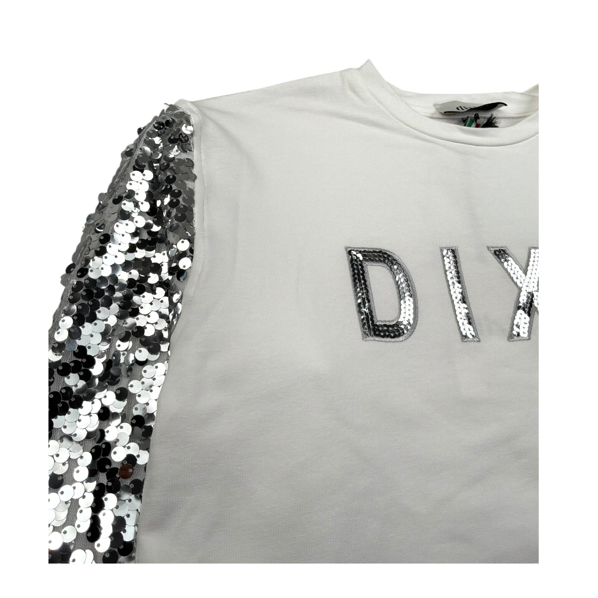 Dixie Felpa Chiusa Girocollo Tinta Unita con Maniche Paillettate per Bambina LB09042G74 BIANCO DIXIE 