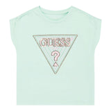 Guess T-Shirt Tinta Unita con Stampa E Paillettes per Neonata K5GI12K6YW4 VERDE ACQUA GUESS 