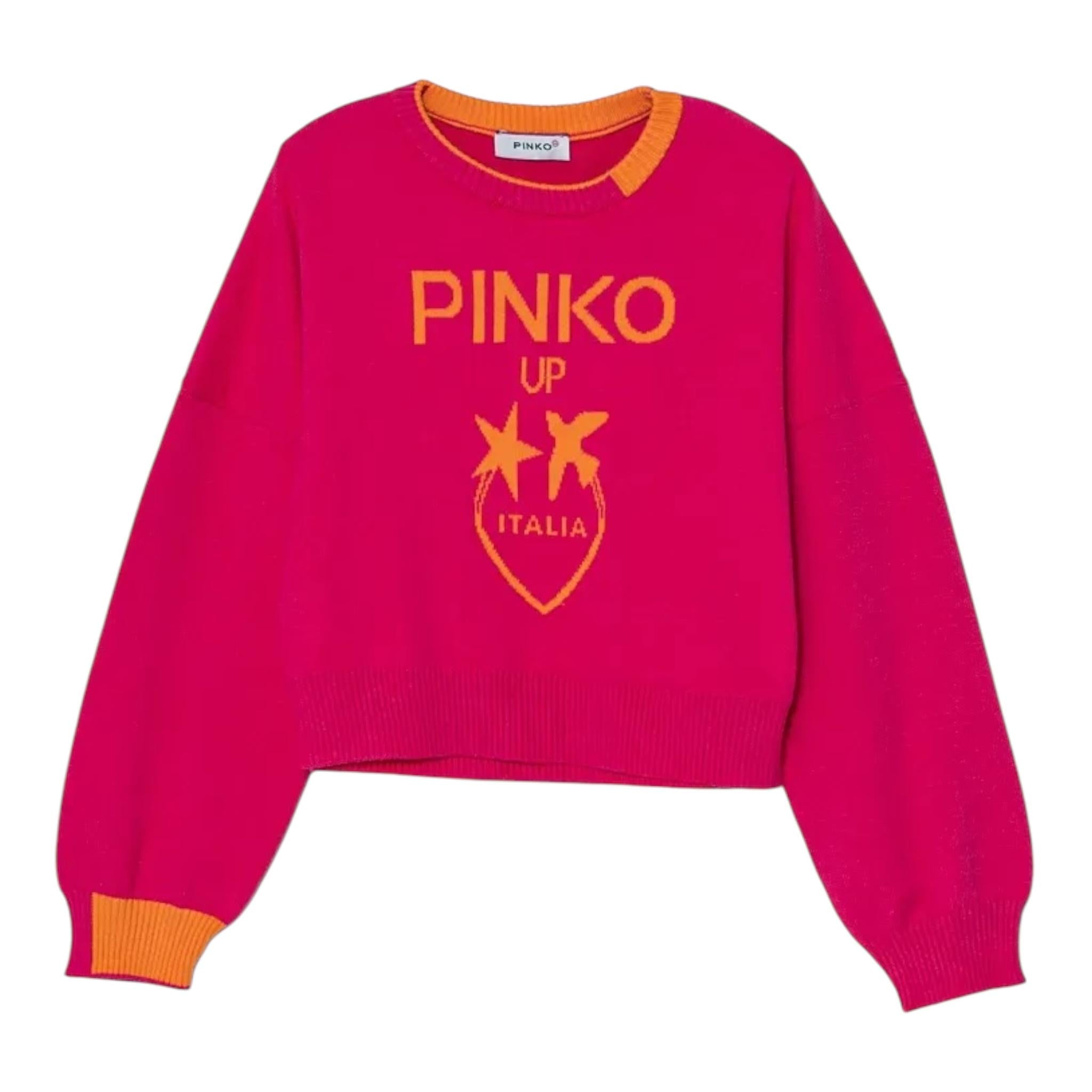 PINKO maglia tinta unita con stampa in contrasto Fuxia per Bambina F4PIJGJP087 FUXIA PINKO 