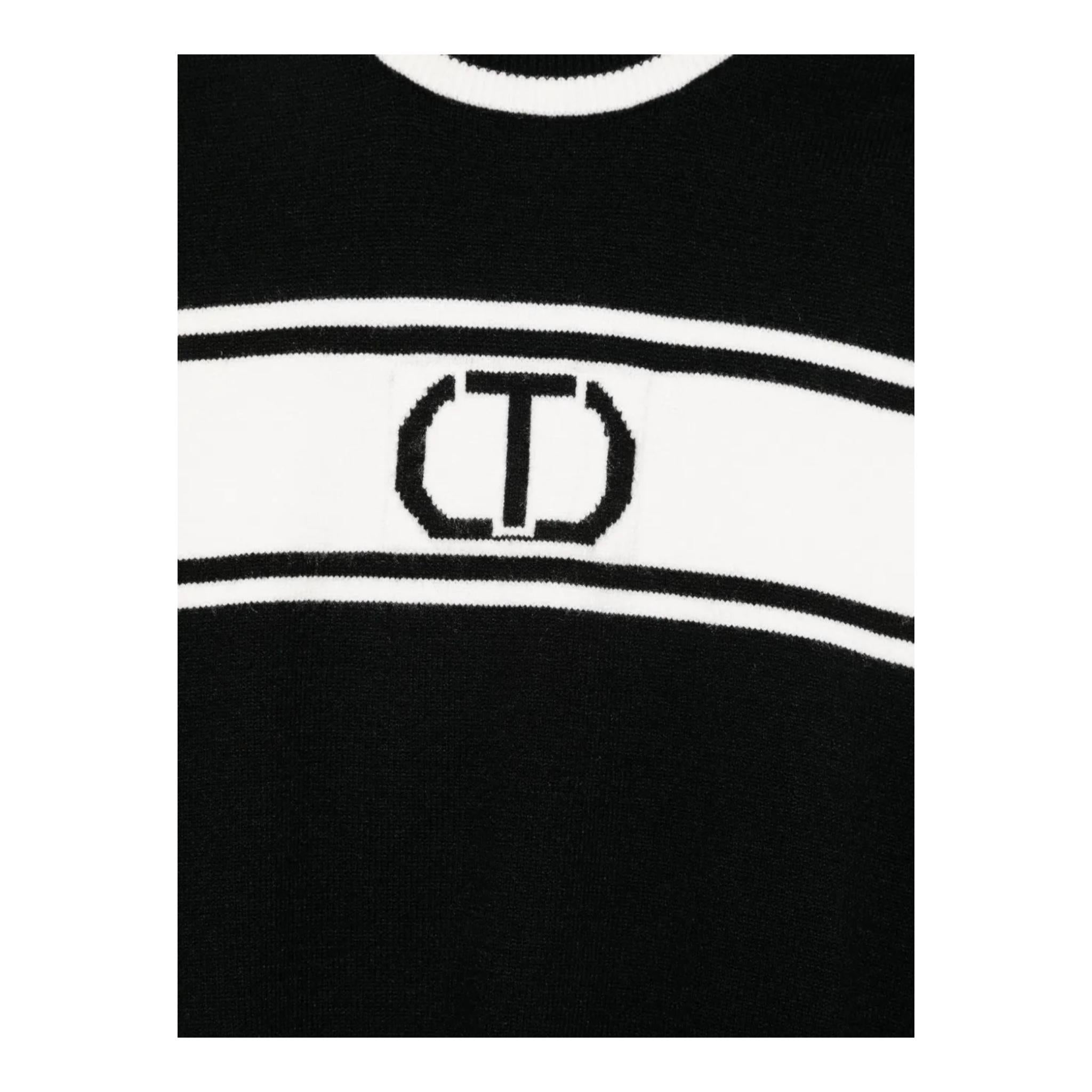 TWINSET maglia tinta unita con stampa giromanica Bianco/nero per Bambina 242GJ3165 BIANCO/NERO TWINSET 