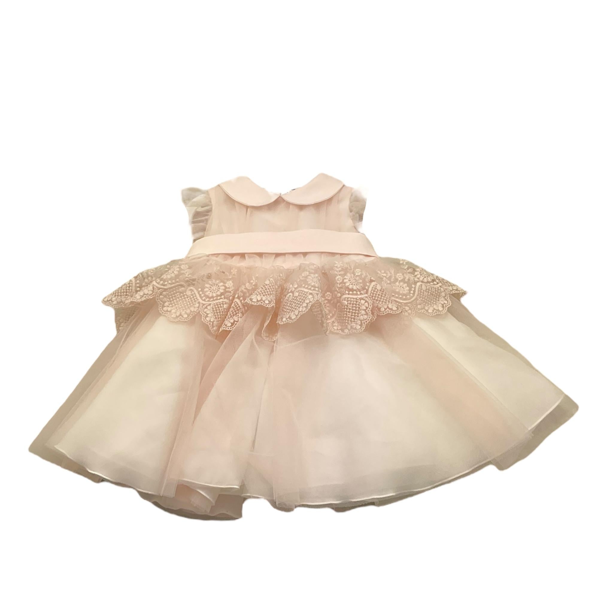 Barcellino Abito Cerimonia Tinta Unita con Tulle E Colletto per Neonata 120725 ROSA BARCELLINO 