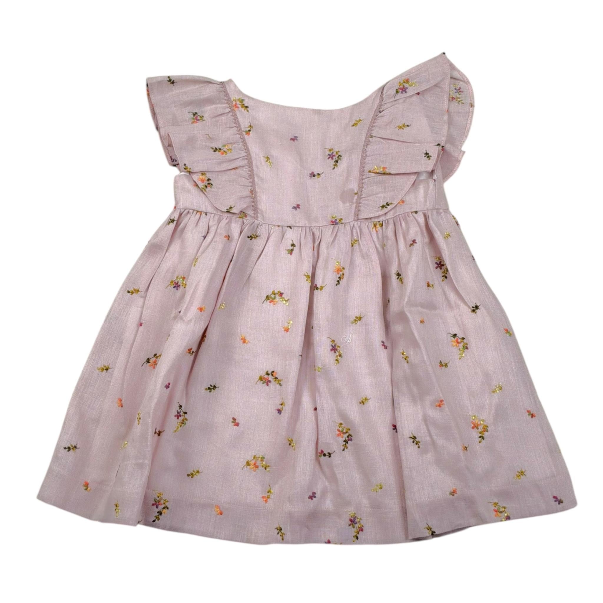 La Stupenderia Abito Mezza Manica Tinta Unita con Ricami Fiori per Neonata TJAB72X ROSA LA STUPENDERIA 