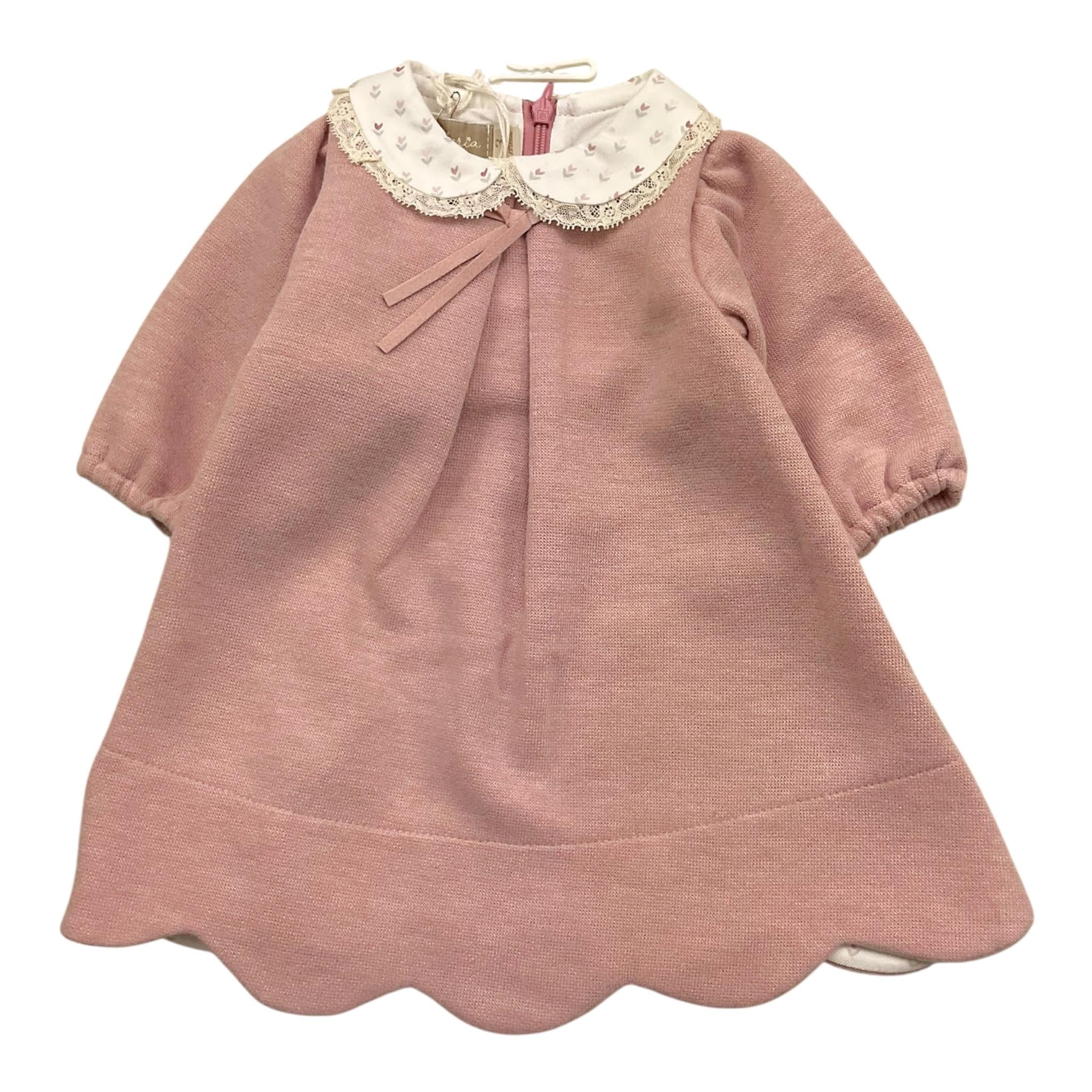 LA STUPENDERIA abito tinta unita con colletto con ricami Rosa per Neonata TCAB22 ROSA LA STUPENDERIA 