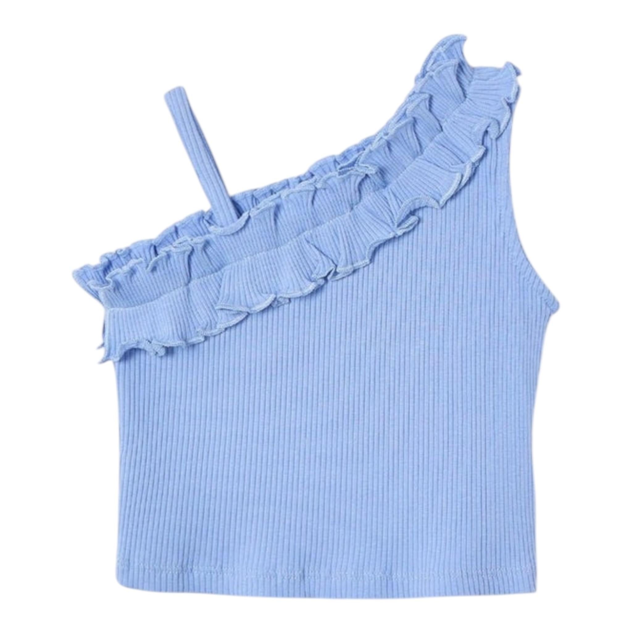 Mayoral Top Tinta Unita con Rouches per Bambina 3018 AZZURRO MAYORAL 