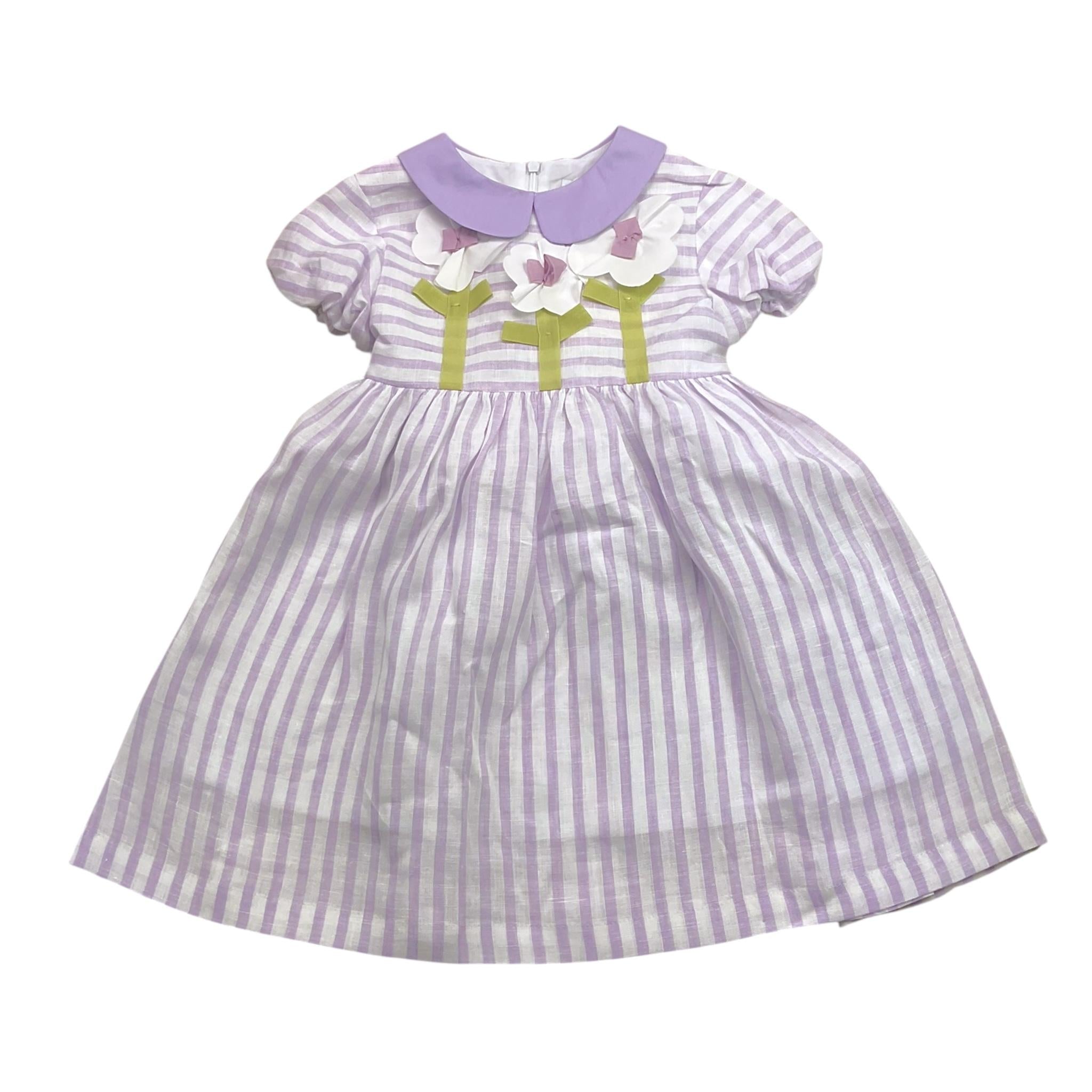 Ilfarobimbi Abito Mezza Manica Bicolore con Fantasia A Righe per Bambina IFB50584 BIANCO/LILLA ILFAROBIMBI 