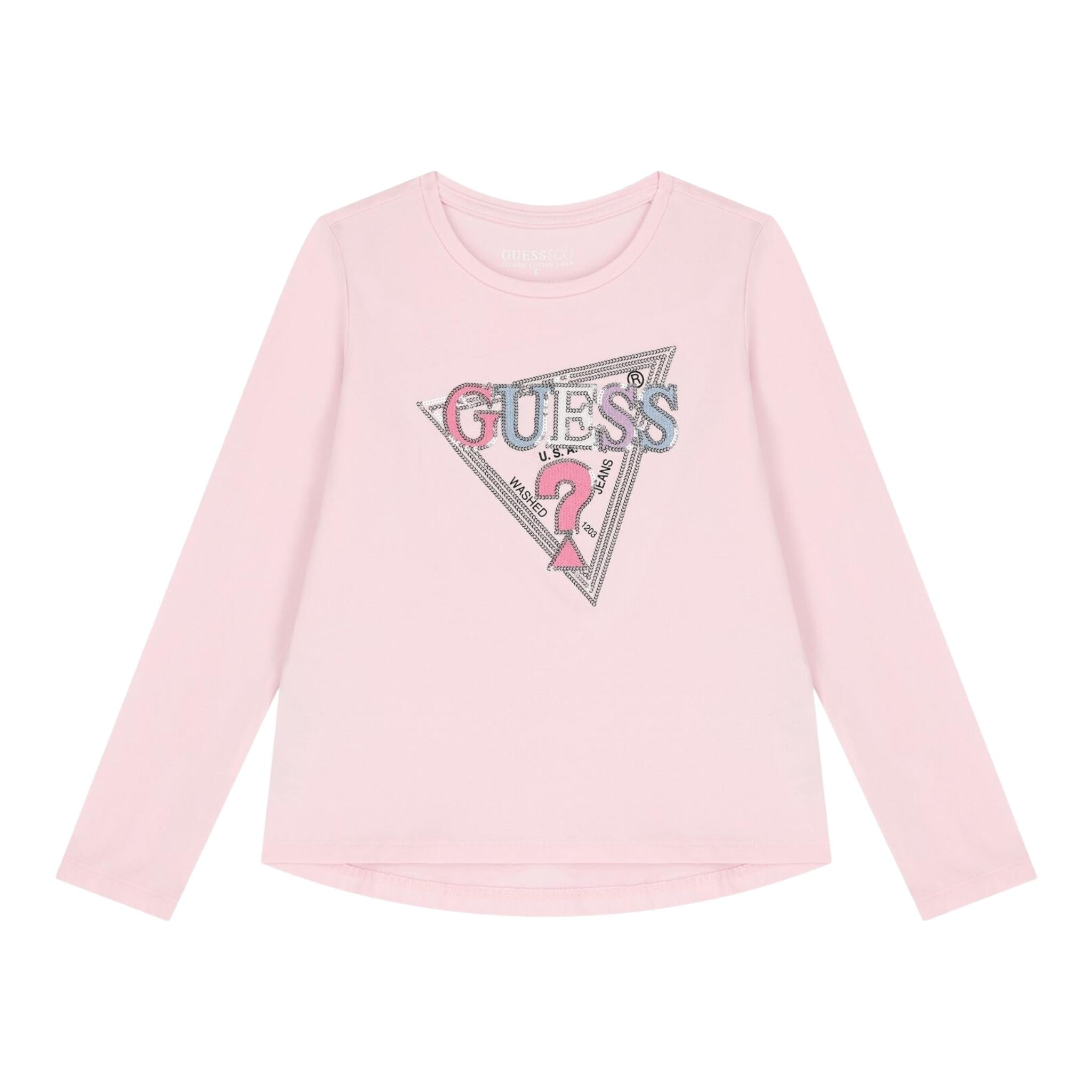 GUESS shirt girocollo tinta unita con stampa Rosa per Neonata K4YI11K6YW44 ROSA GUESS 
