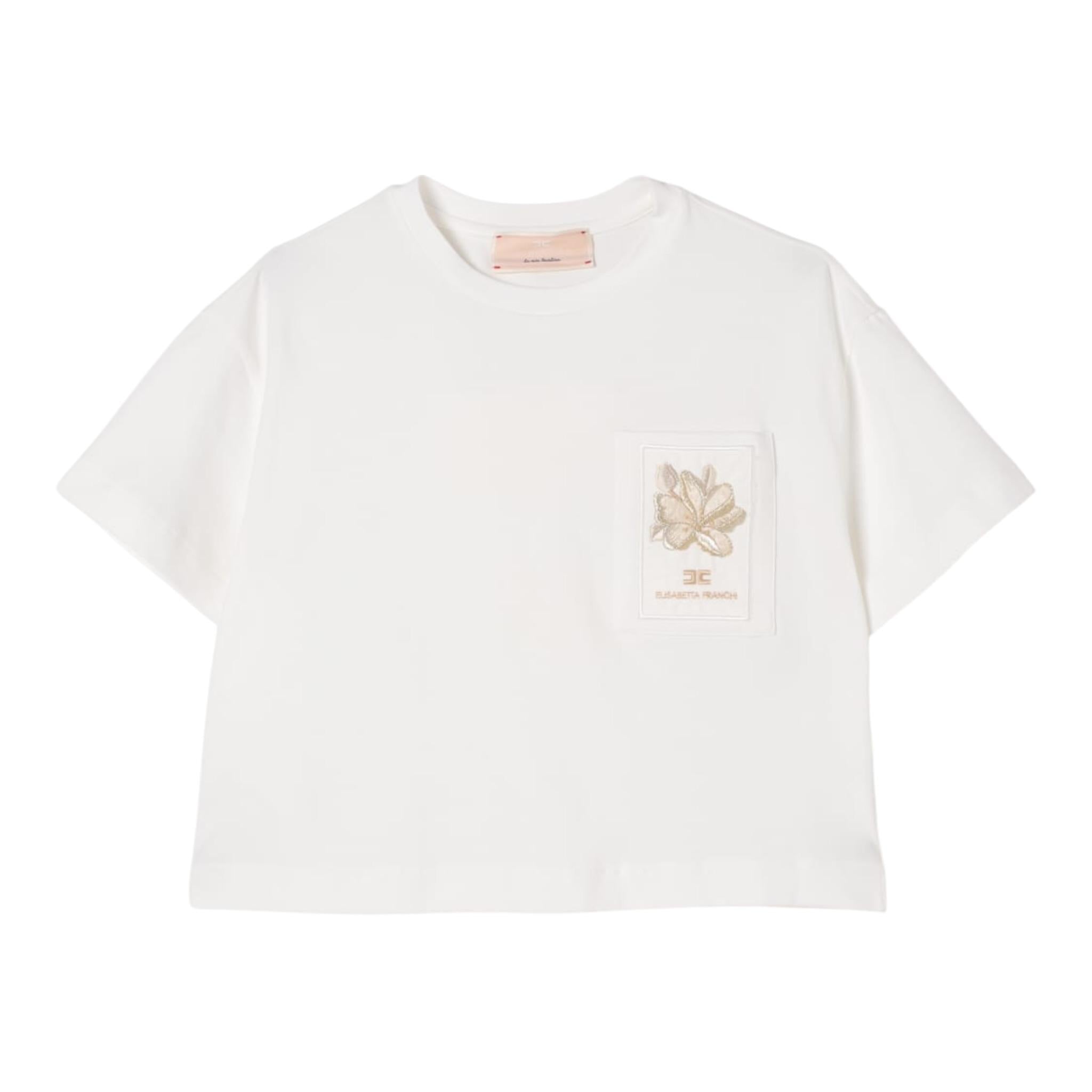 Elisabetta Franchi T-Shirt Girocollo Tinta Unita con Logo per Bambina EFTS232XX PANNA ELISABETTA FRANCHI 