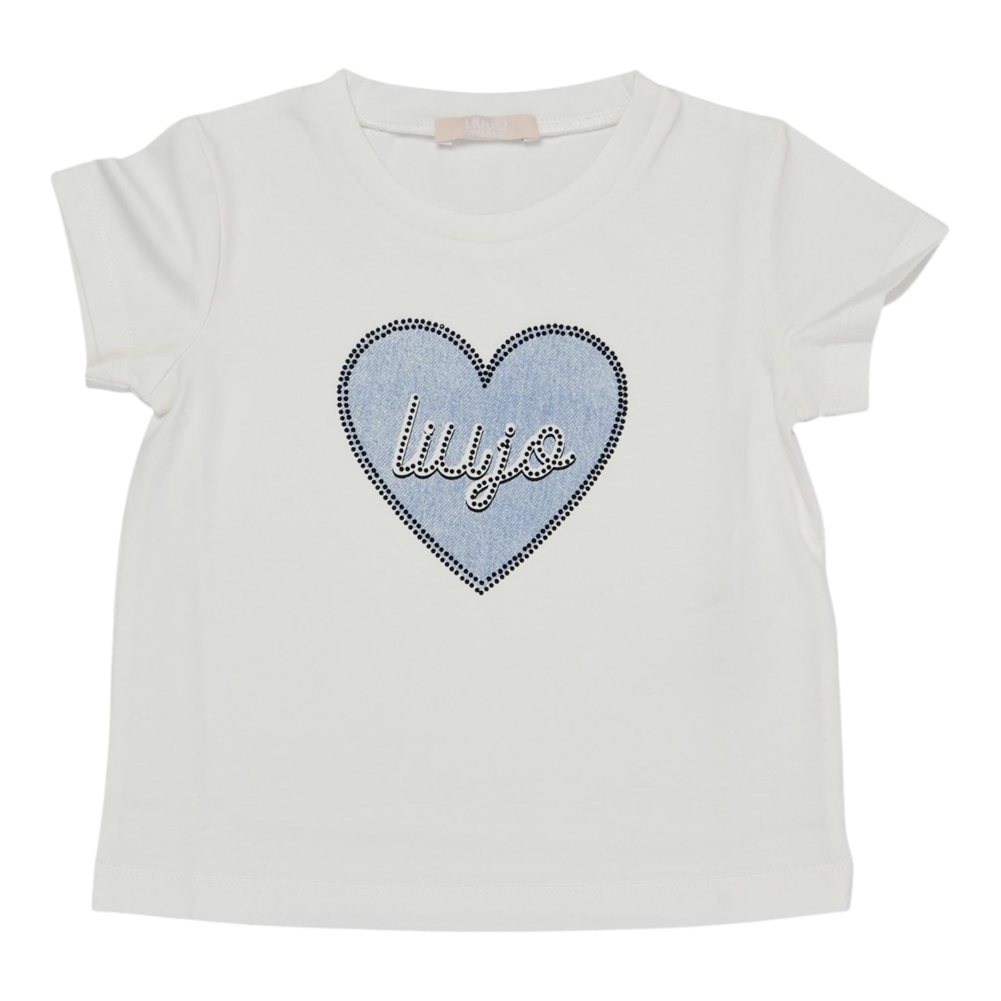 Liu Jo T-Shirt Girocollo Tinta Unita con Brillantini per Bambina KA4047 BIANCO LIU JO 