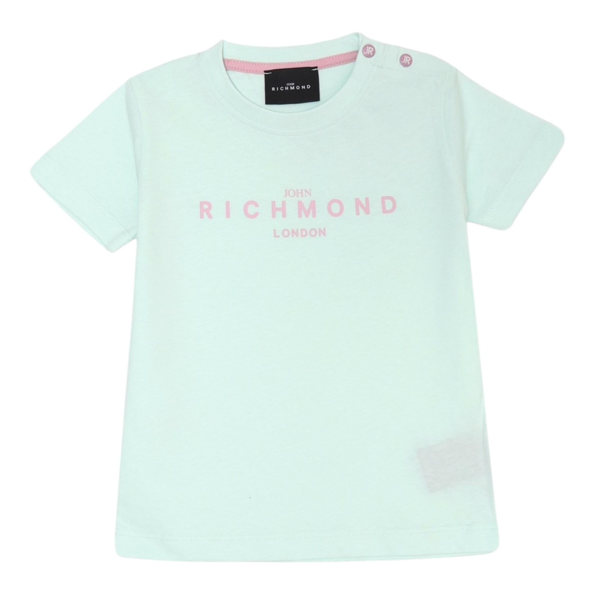 John Richmond T-Shirt Girocollo tinta unita con Stampa Verde Acqua per Bambina RIP25002TSSJ VERDE ACQUA JOHN RICHMOND 