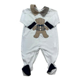 Isabel & Martinez Tutina Manica Lunga Tinta Unita con Orso per Neonato IM25N484 BIANCO ISABEL & MARTINEZ 