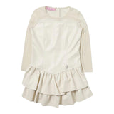 Miss Blumarine Abito Tinta Unita In Ecopelle Con Trasparenze Beige Per Bambina