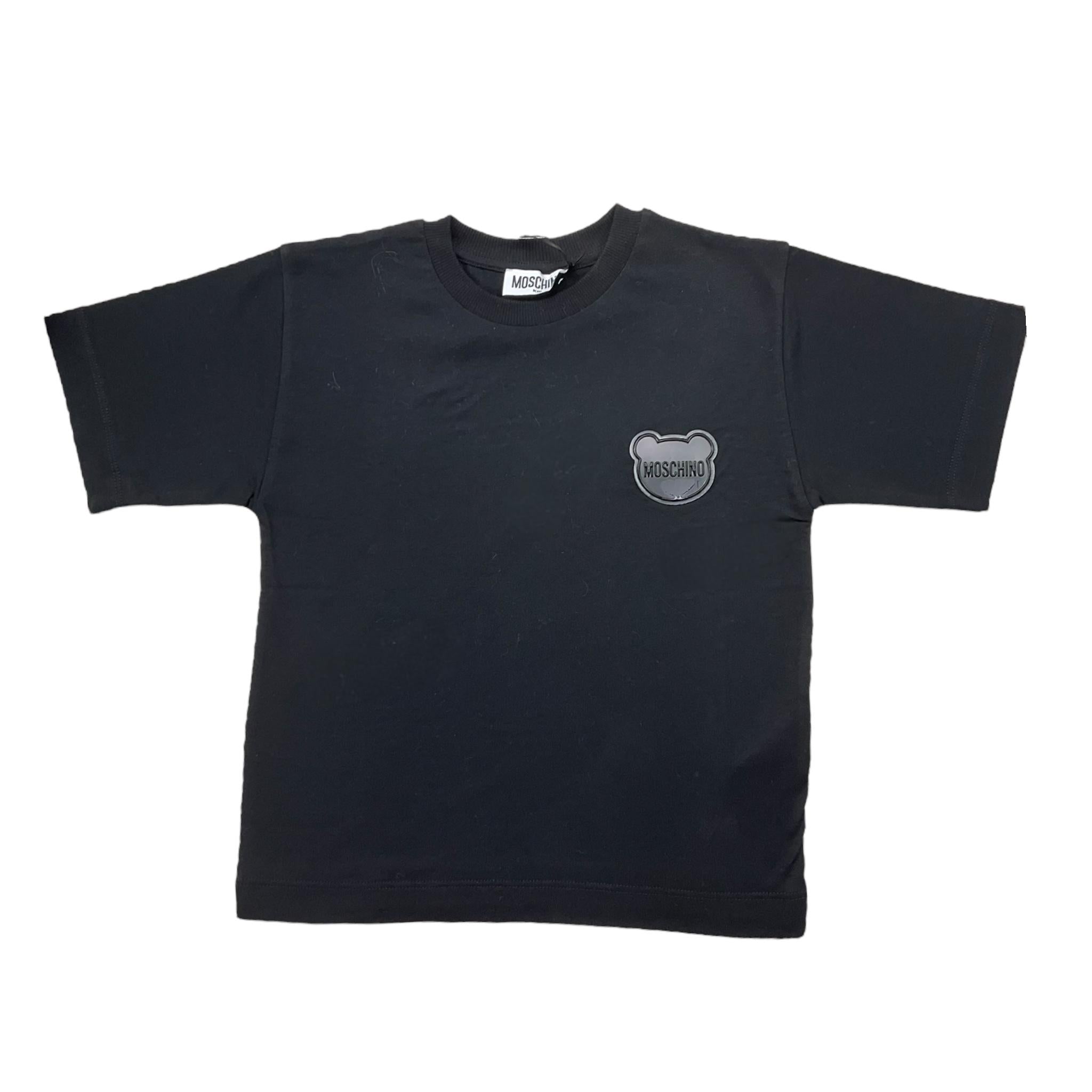 MOSCHINO t-shirt girocollo tinta unita con logo Nero per Bambino H7M03RX NERO MOSCHINO 