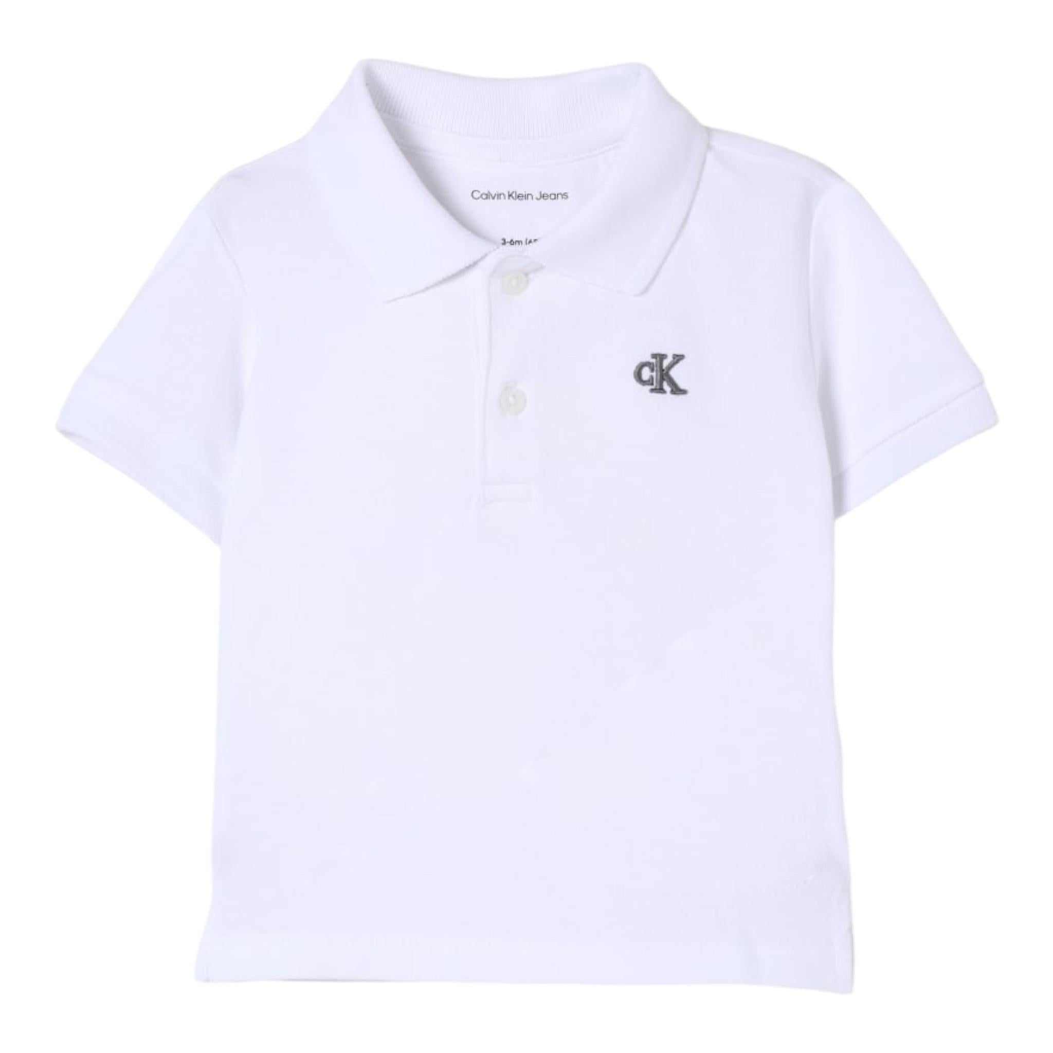 Calvin Klein Polo Mezza Manica Tinta Unita con Logo per Neonato IB0IB00170 BIANCO CALVIN KLEIN 