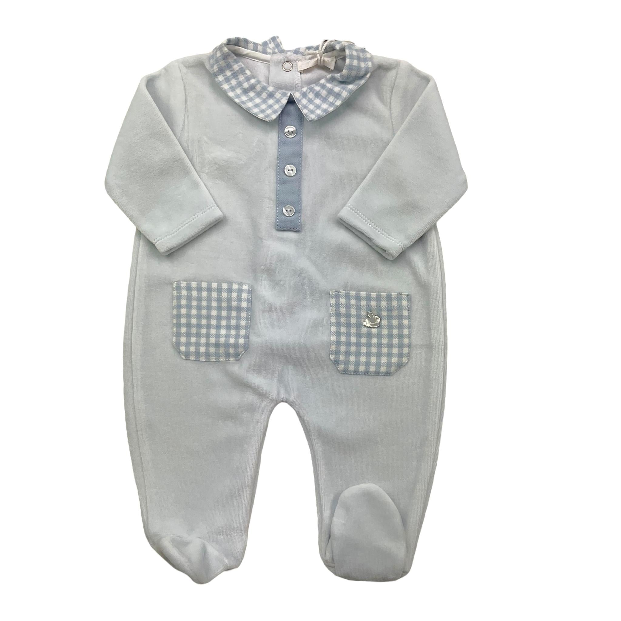 NINNAOH tutina tinta unita con colletto fantasia Azzurro per Neonato I20237T AZZURRO NINNAOH 
