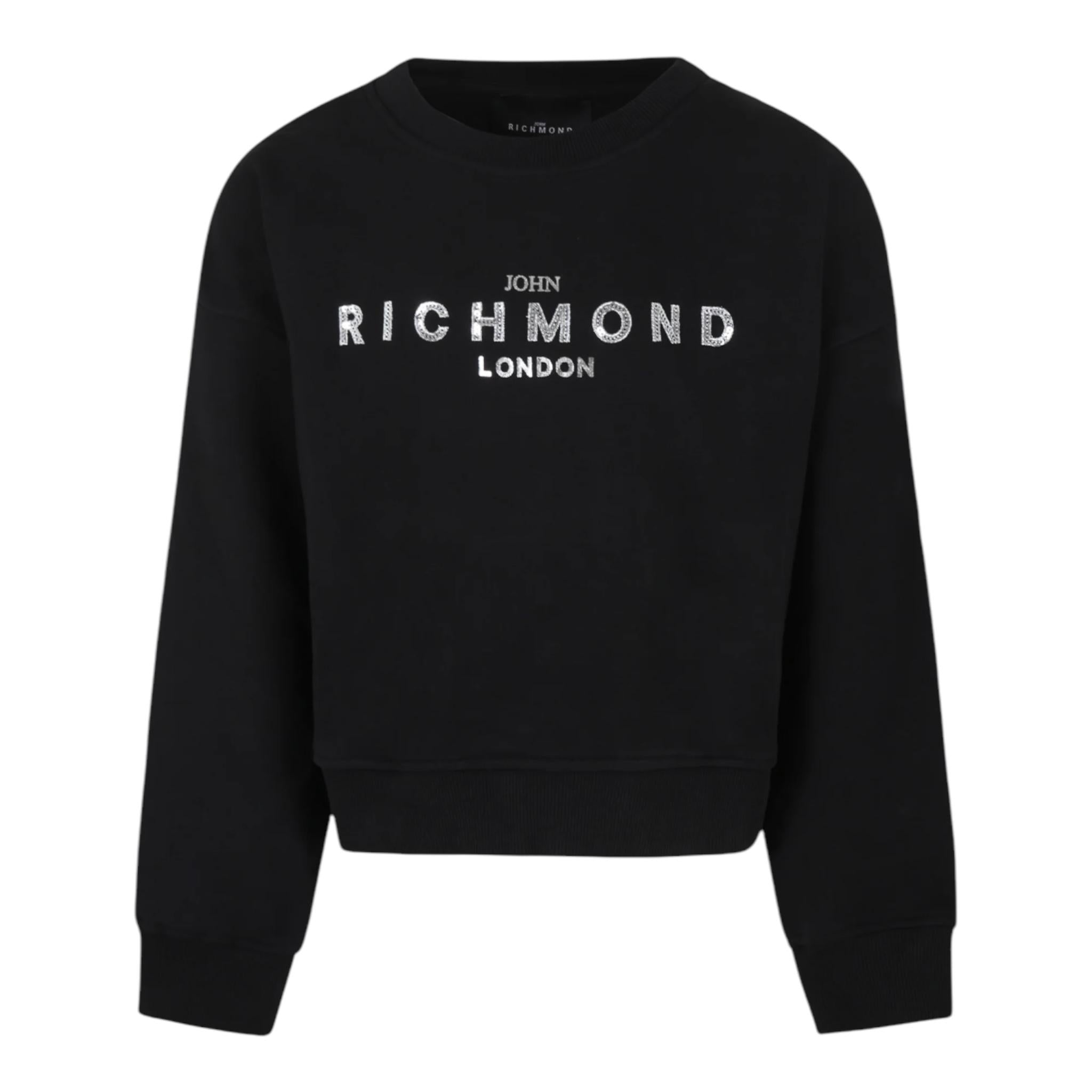 JOHN RICHMOND felpa chiusa girocollo tinta unita cn stampa logo Nero per Bambina RGA24053PE NERO JOHN RICHMOND 