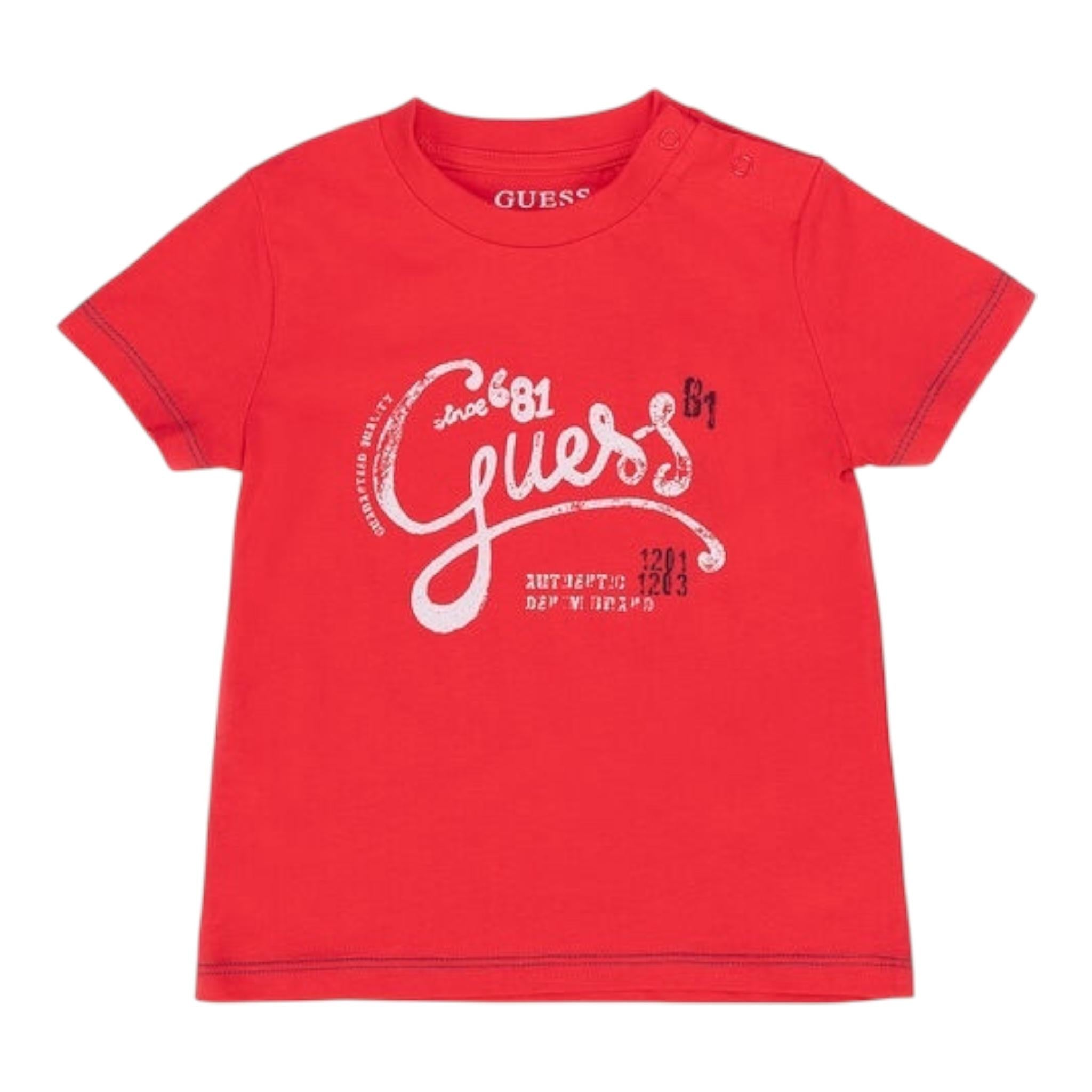 Guess T-Shirt Gircollo Tinta Unita con Stampa per Neonato I2GI02K8HM3 ROSSO GUESS 