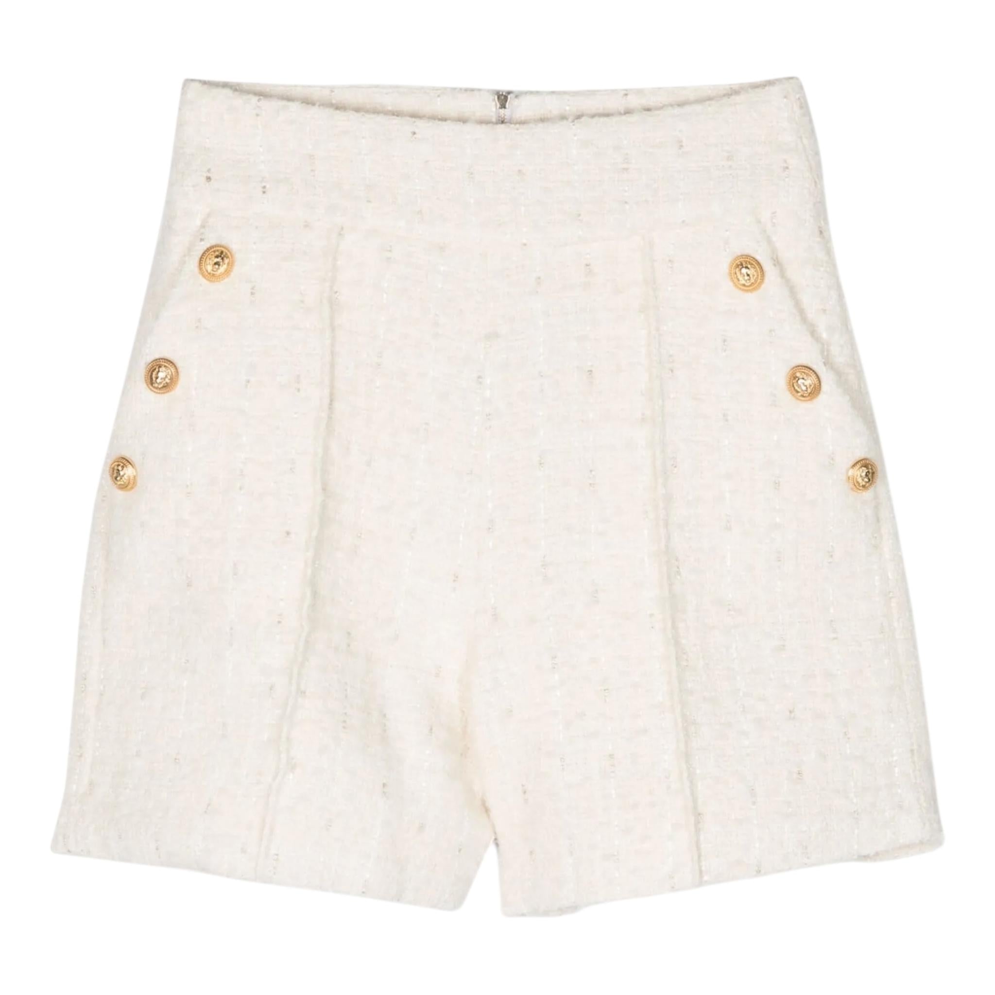 BALMAIN short tinta unita con bottoni in contrasto Panna per Bambina BT6B89 PANNA BALMAIN 