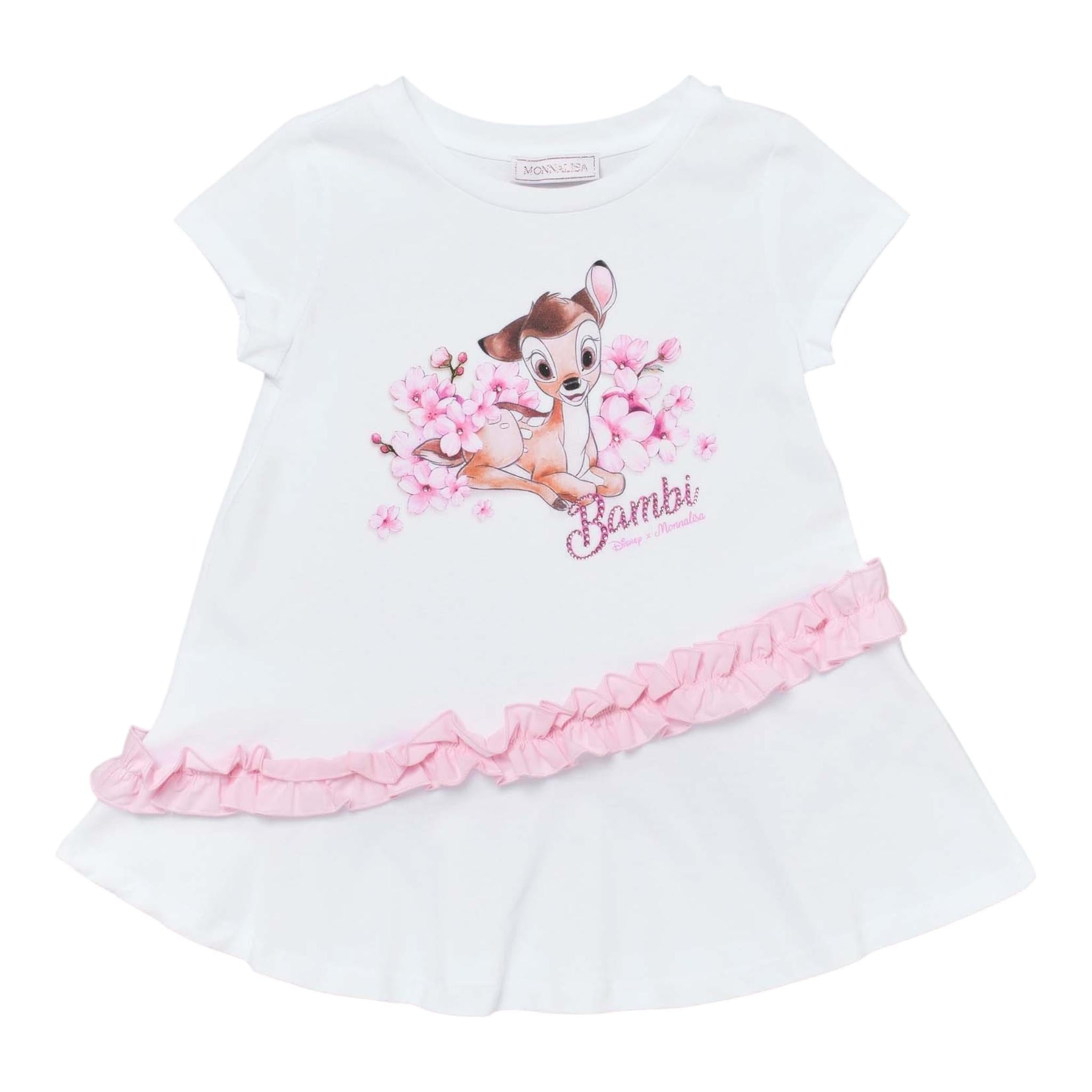 Monnalisa T-Shirt Girocollo Tinta Unita con Stampa per Bambino 19E606 BIANCO MONNALISA 